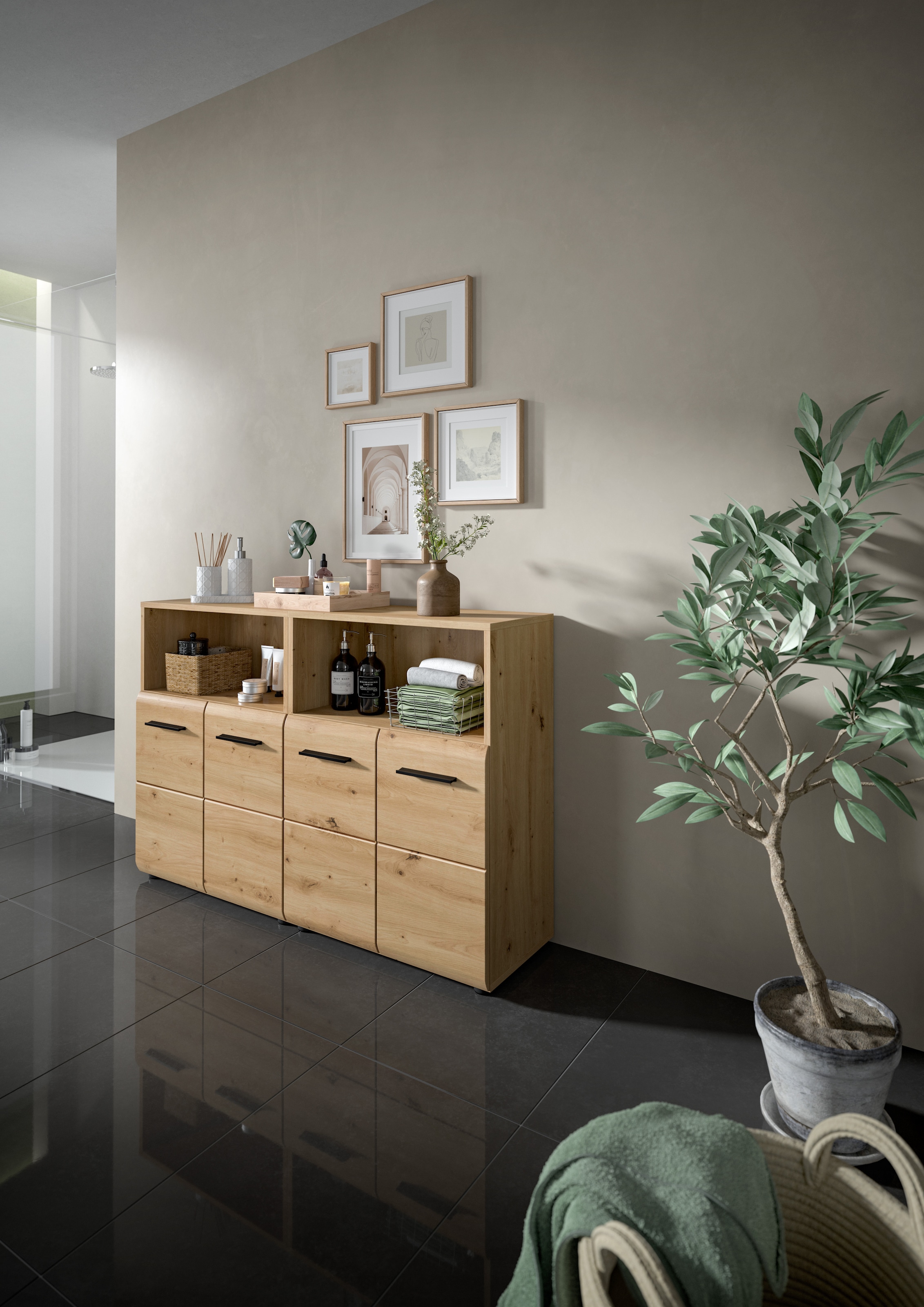 INOSIGN Badmöbel-Set »FLORENZ, TOPSELLER!, 2-teilige Badkombination, hochwertige MDF-Front«, (Set, 2 St., 2-teiliges Set bestehend aus: 2 Midischrank breit), Florenz, Badkombination 2-tlg., Artisan Oak NB,Standschrank breit, Bad
