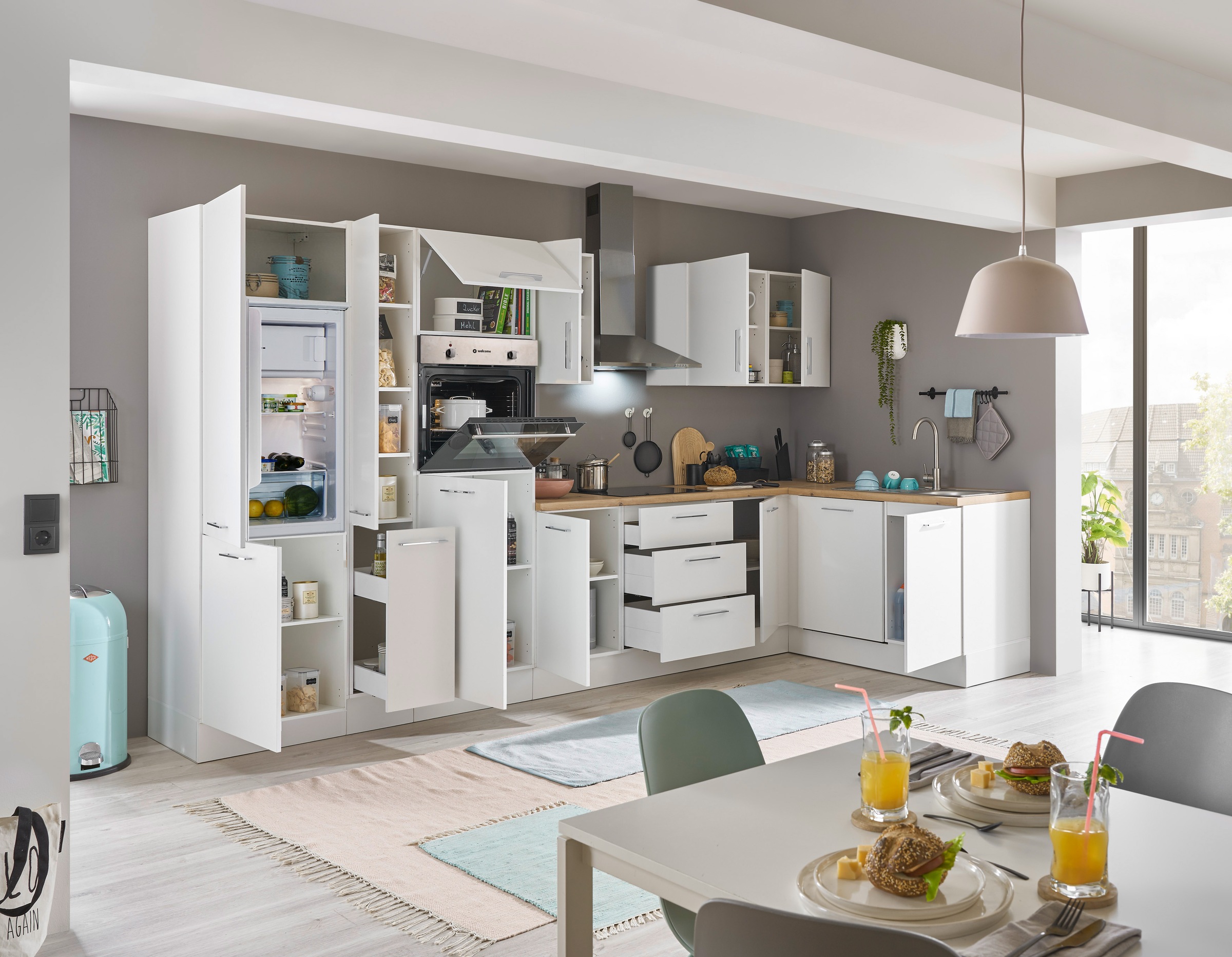 BASIC by Balculina Winkelküche »Turin«, Stellbreite 370x175 cm, wahlweise mit E-Geräten