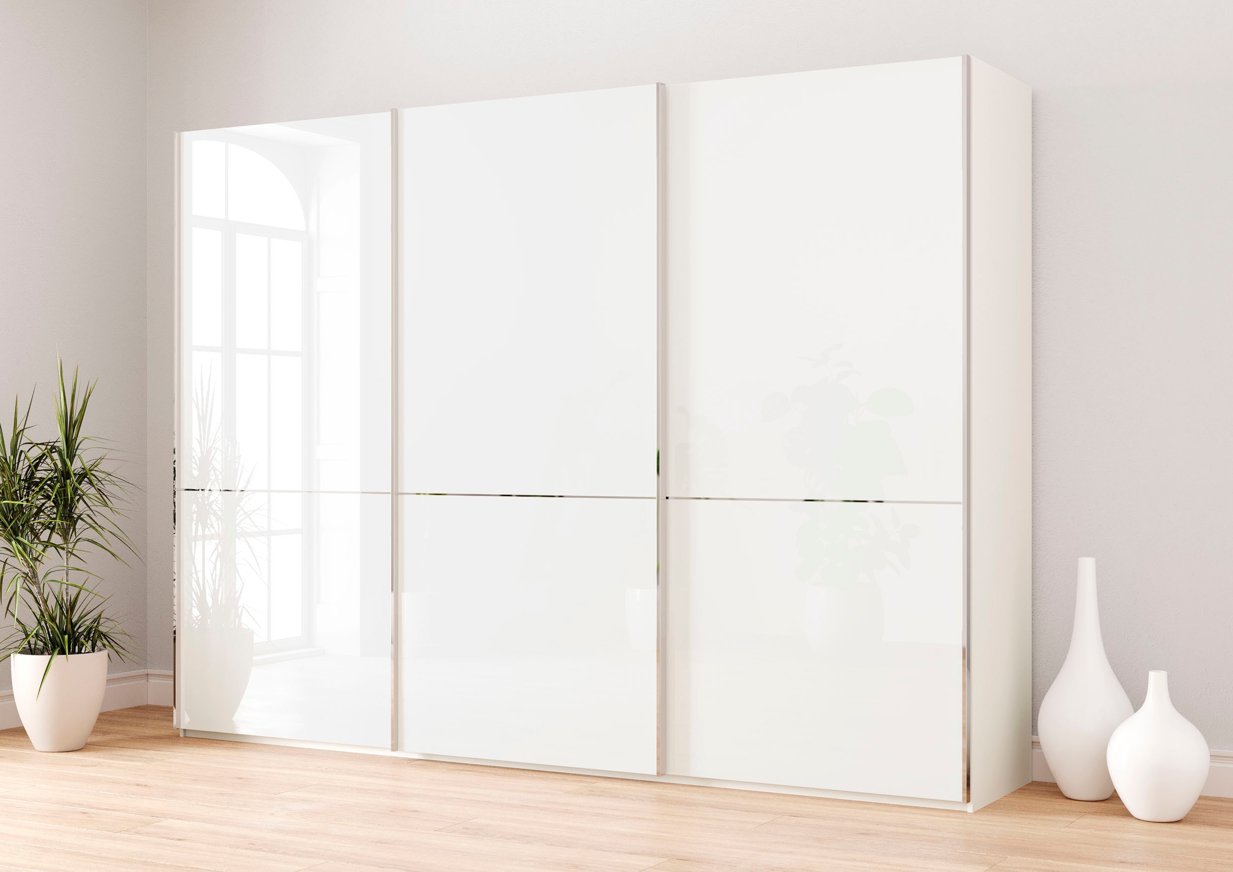 Musterring Schwebetürenschrank "Imola W" inkl. Einlegeböden und Kleiderstangen, mit Glastüren und Aufleistungen