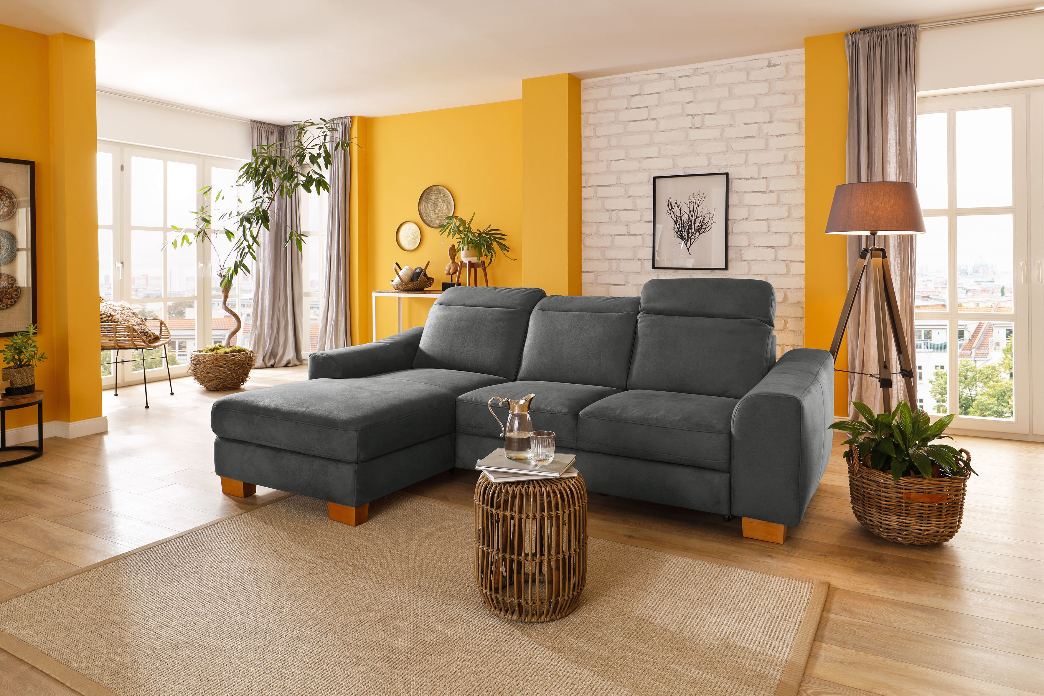 Home affaire Ecksofa "Dundee L-Form" wahlweise mit Kopfteilverstellung und zusätzlich mit Schlaffunktion