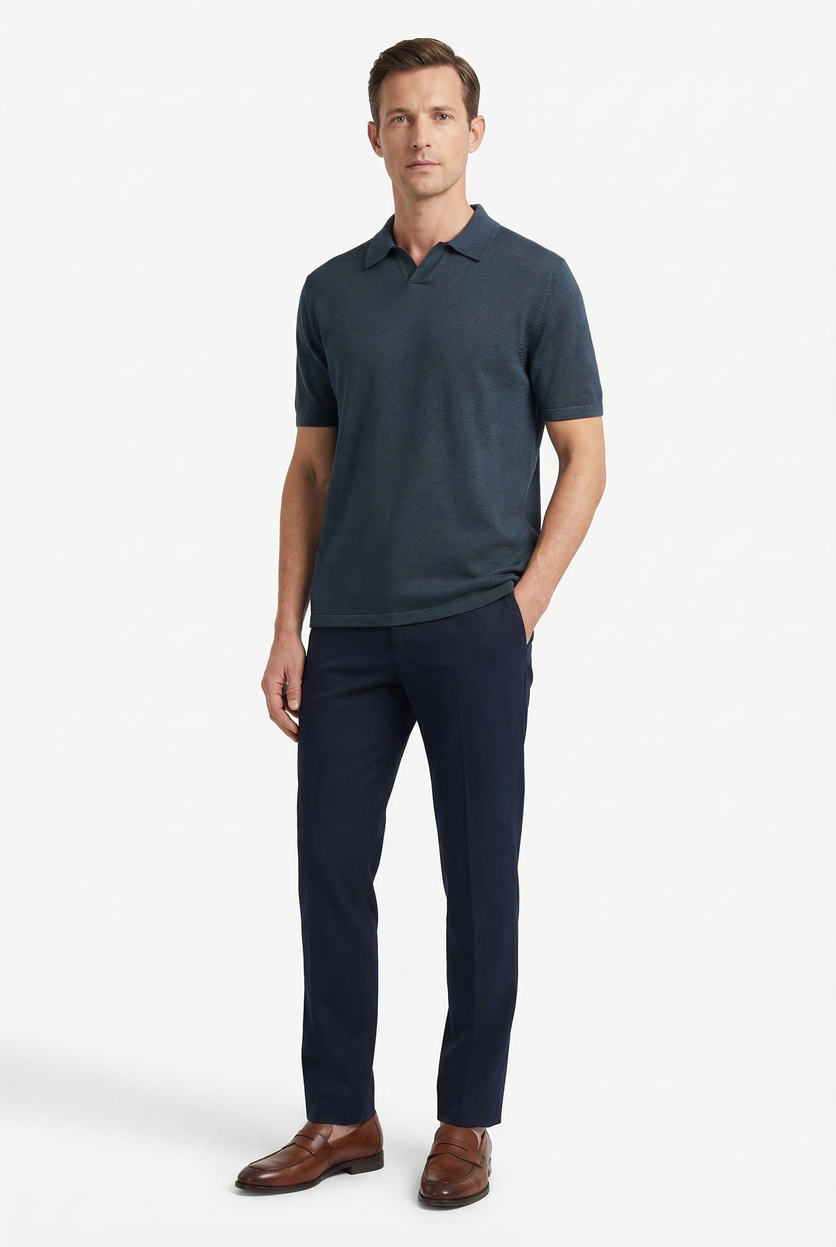 Calvin Klein Kurzarmpullover Feinstrick aus Leinenmix, Regular Fit, Polokragen