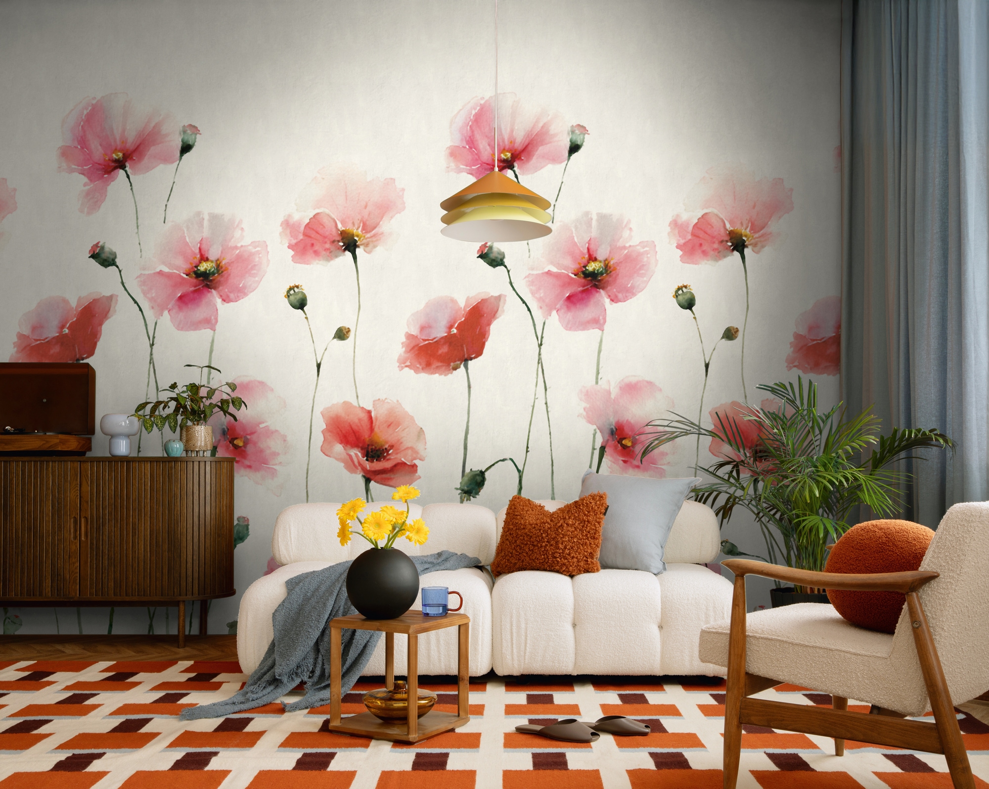 living walls Fototapete »The Wall 4 Flowers – Aquarell-Mohnblumen Vlies-Fototapete« botanisch | floral | matt leicht strukturiert Aquarell-Mohnblumen mit fließender Tiefenwirkung