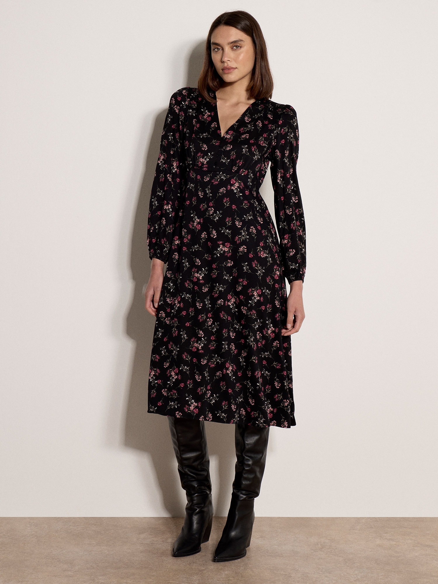 Apricot Midikleid "Wadenlanges Kleid" mit Blumenprint