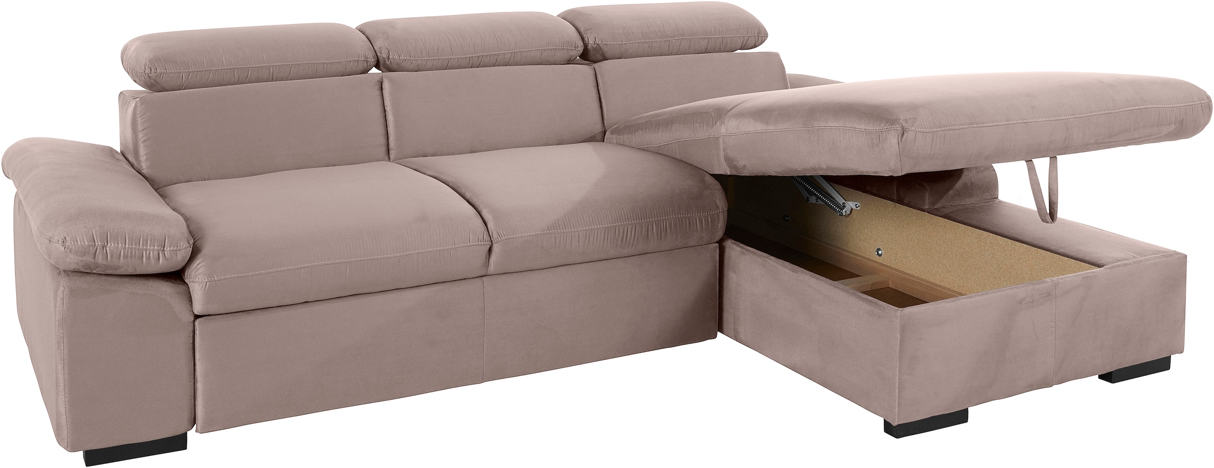 COTTA Ecksofa »Lola L-Form mit Kopfteilfunktion & Hocker«, (Set, mit Hocker), wahlweise mit Bettfunktion, Bettkasten & Armteilverstellung