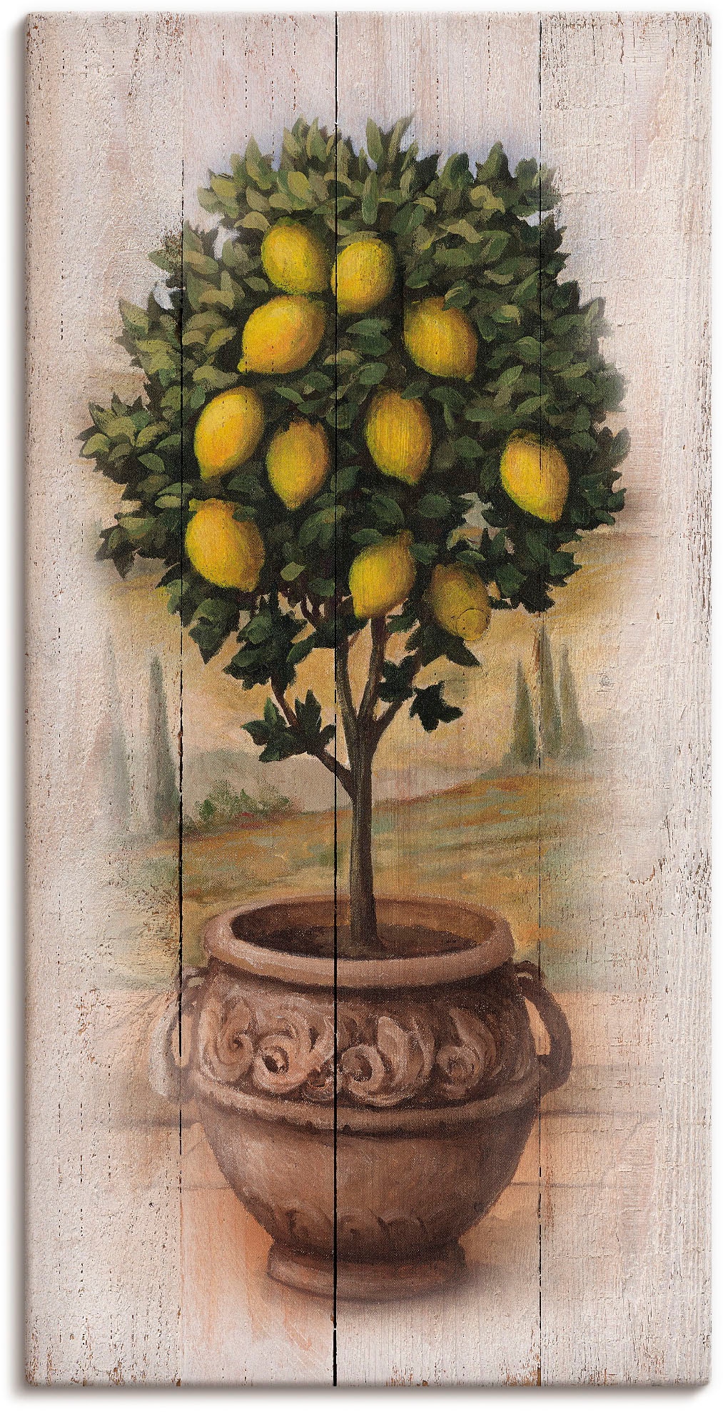 Artland Wandbild »Zitronenbaum mit Holzoptik«, Bäume, (1 St.), als  Leinwandbild, Wandaufkleber oder Poster in versch. Größen bestellen | BAUR