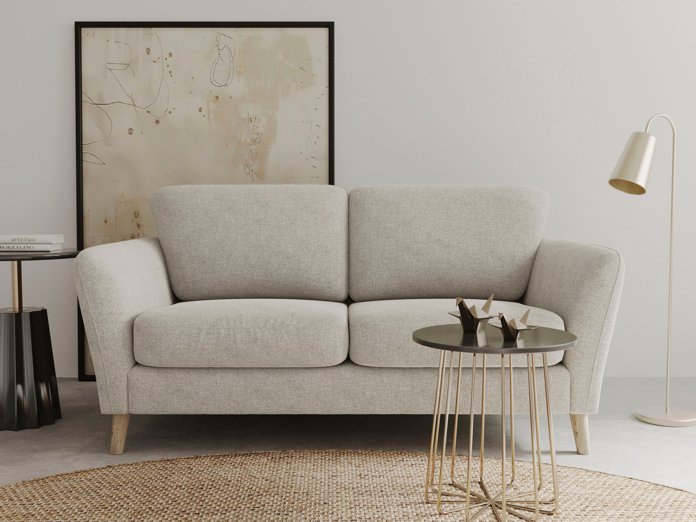 OTTO home 2-Sitzer "MARSEILLE Kompaktsofa 170 cm, Cord, Flachgewebe, Struktur, Webstoff" Massivholzbeine Eiche, Landhausstil, Wellenunterfederung