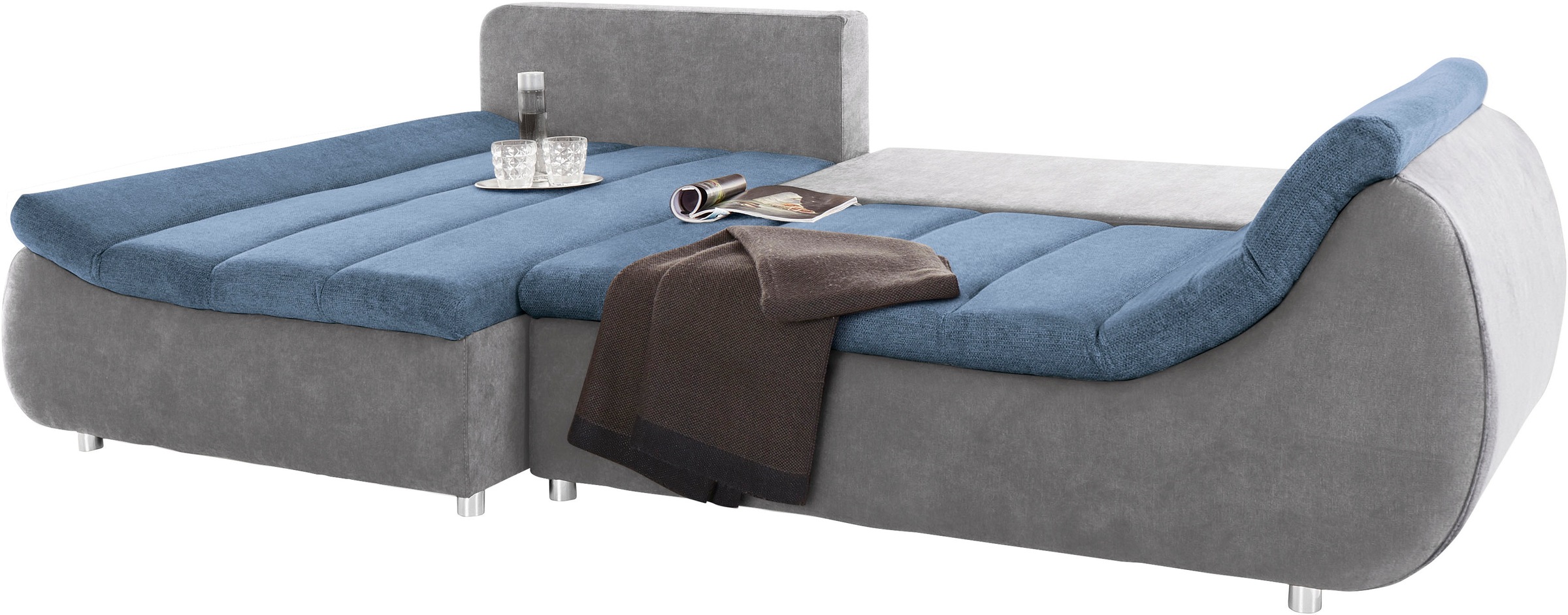 INOSIGN Ecksofa »Imola, elegant und modern, aktuelle Steppung im Sitz, bequem, L-Form«, frei im Raum stellbar, wahlweise mit Bettfunktion und Bettkasten