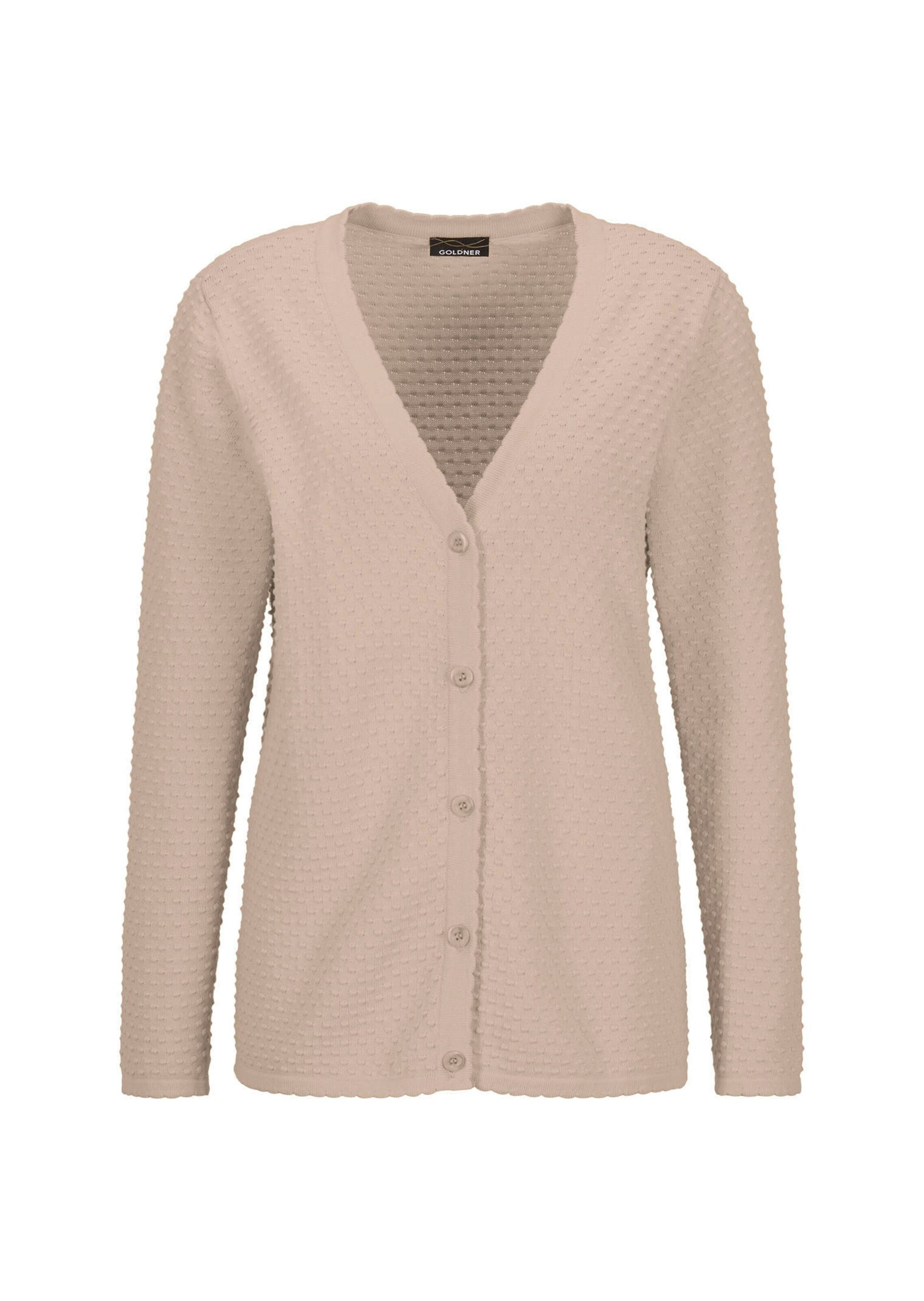 Strickjacke GOLDNER "Baumwoll-Feinstrickjacke, Langarm", Damen, Gr. 42, beige, Obermaterial: 100% Baumwolle CO., Modisch, Strickjacken Strickjacke, Pünktchenmuster