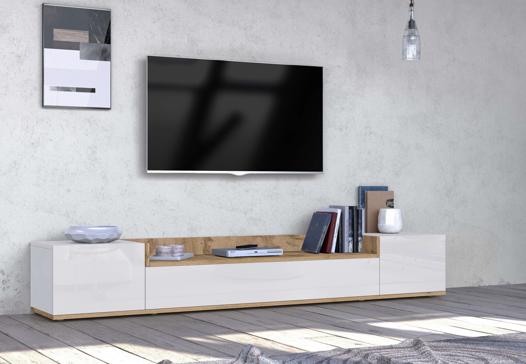 OTTO home Lowboard "BOLSENA,TV-Kommode, TV-Möbel,TV-Bank, 4 Fächer und offenes Ablagefach" 1 Stk. tlg. Breite 200 cm,stehend/hängend,Fronten Hochglanz lackiert,Made in Italy