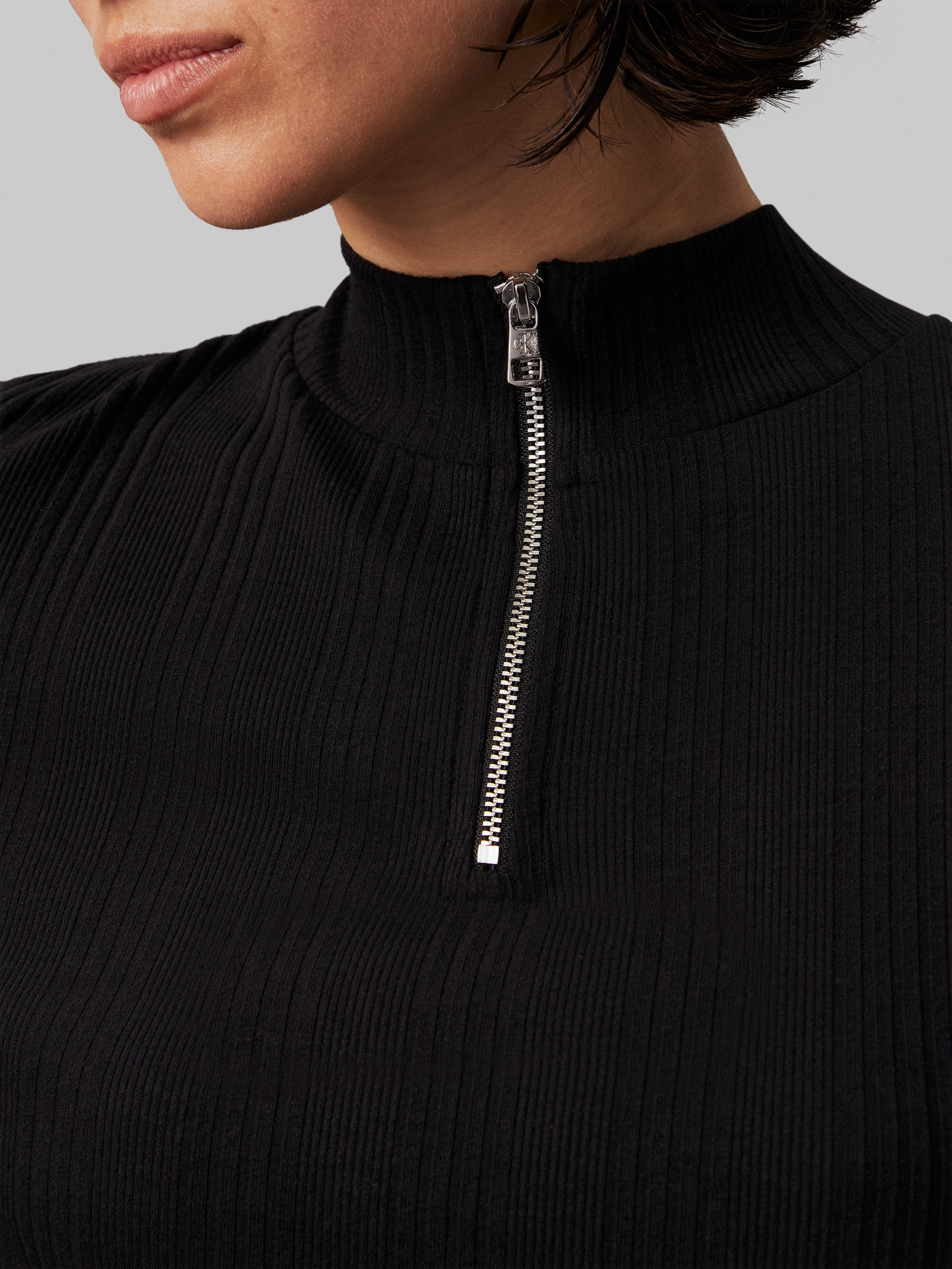 Calvin Klein Jeans Minikleid »VARIEGTAED RIB HALF ZIP LS DRESS« mit Reißverschluss