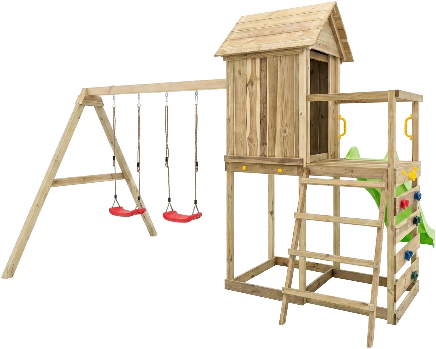 FUNGOO Spielturm »MaxPlay 5« mit Spielhaus, Rutsche, Doppelschaukel, Kletterwand