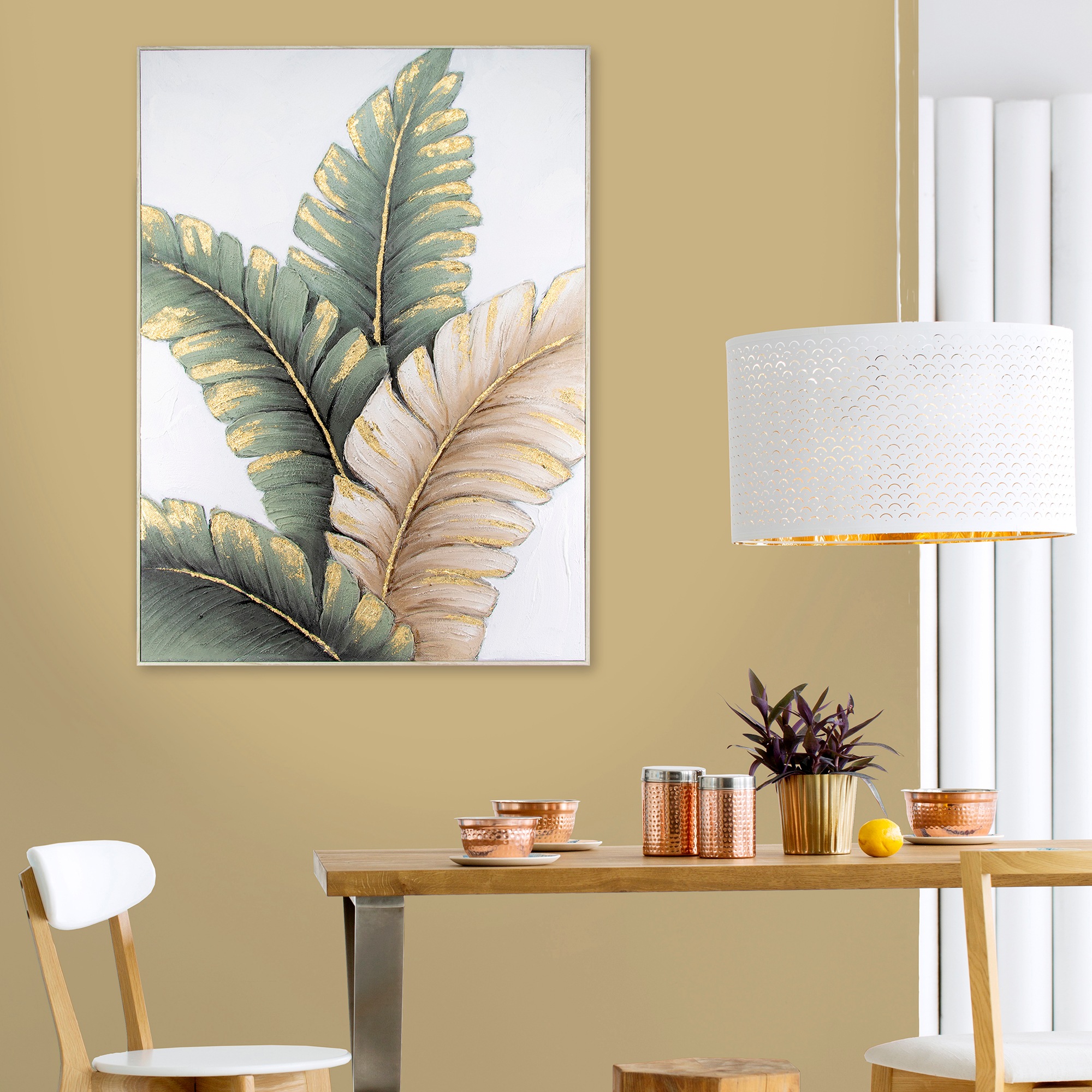 Art for the home Leinwandbild »Blatter Neutral« Blätter 1 Stk. tlg. Handgemalte Leinwand mit Goldmetallic, Lush leaves neutral - 100x70cm