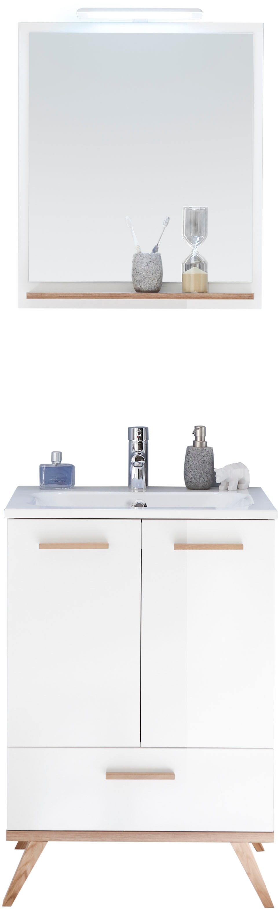 Thumbnail - Saphir Badmöbel-Set "Quickset 2-teilig, Mineralmarmor-Waschtisch und LED-Spiegel" 4 Stk. tlg.