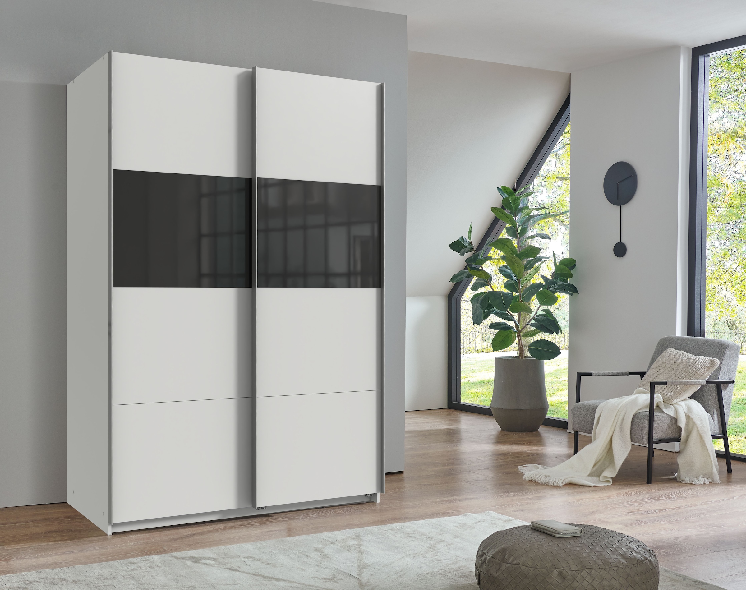 Wimex Schwebetürenschrank "Bramfeld Kleiderschrank" mit Glaselementen und zusätzlichen Einlegeböden