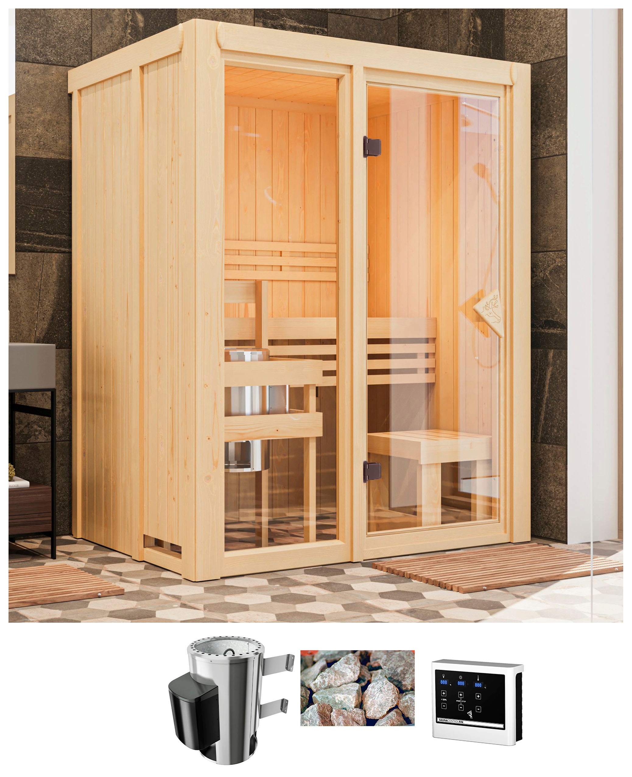 Karibu Sauna "Alani 1" Ofen 3,6 kW externe Strg.easy