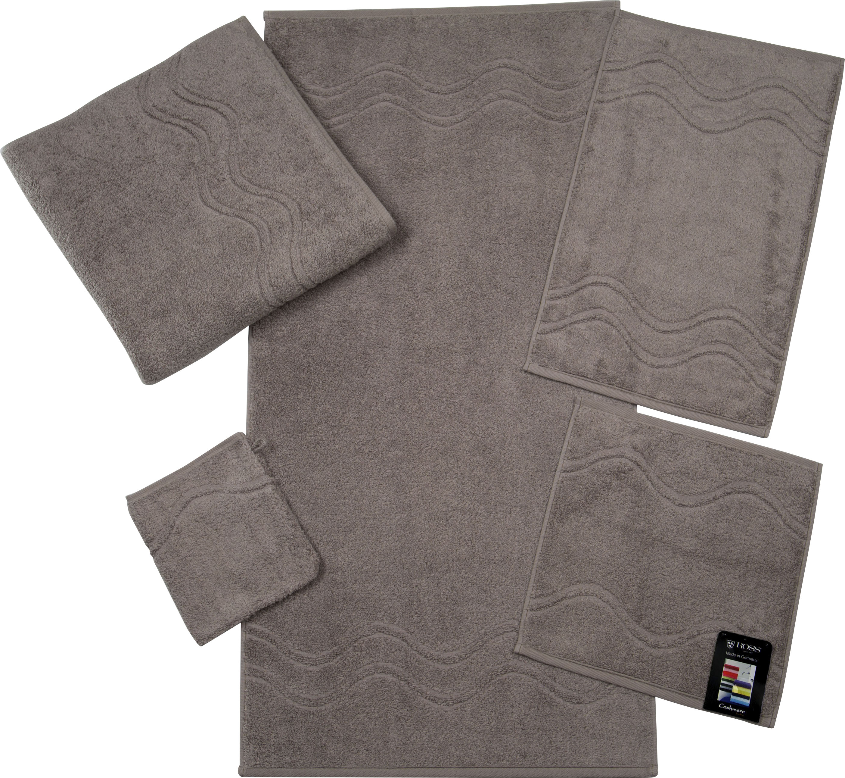 Gästehandtuch ROSS, B:30cm L:50cm, grau, Frottier, Baumwolle, Handtücher, "Cashmere feeling", 100% Baumwolle, mit Wellen-Bordüre, große Farbauswahl