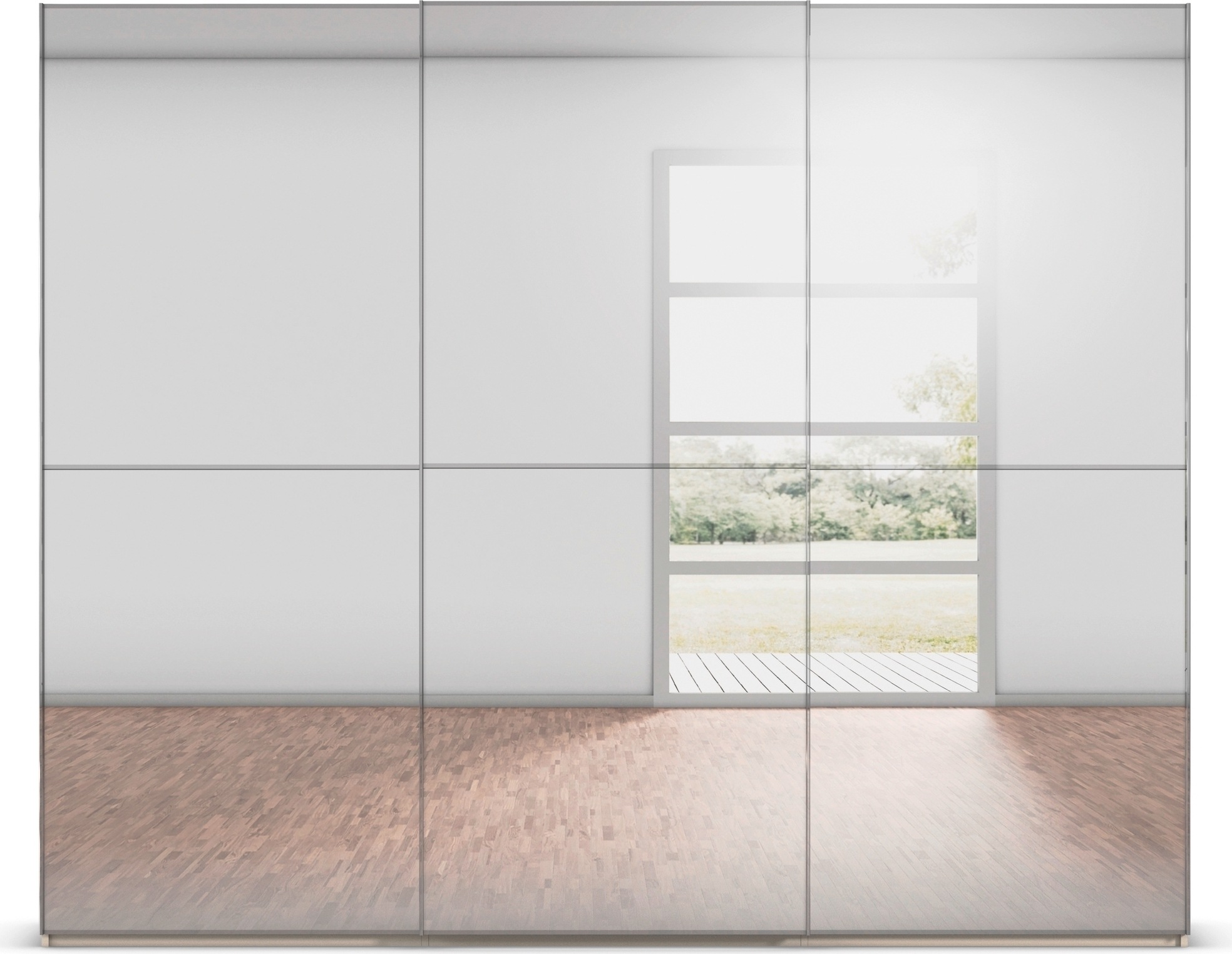 rauch Schwebetürenschrank »Kleiderschrank Schrank Garderobe Schlafzimmerschrank SCALE-DUO«, edle zweigeteilte Türen Spiegelfront und 3 Zierleisten MADE IN GERMANY