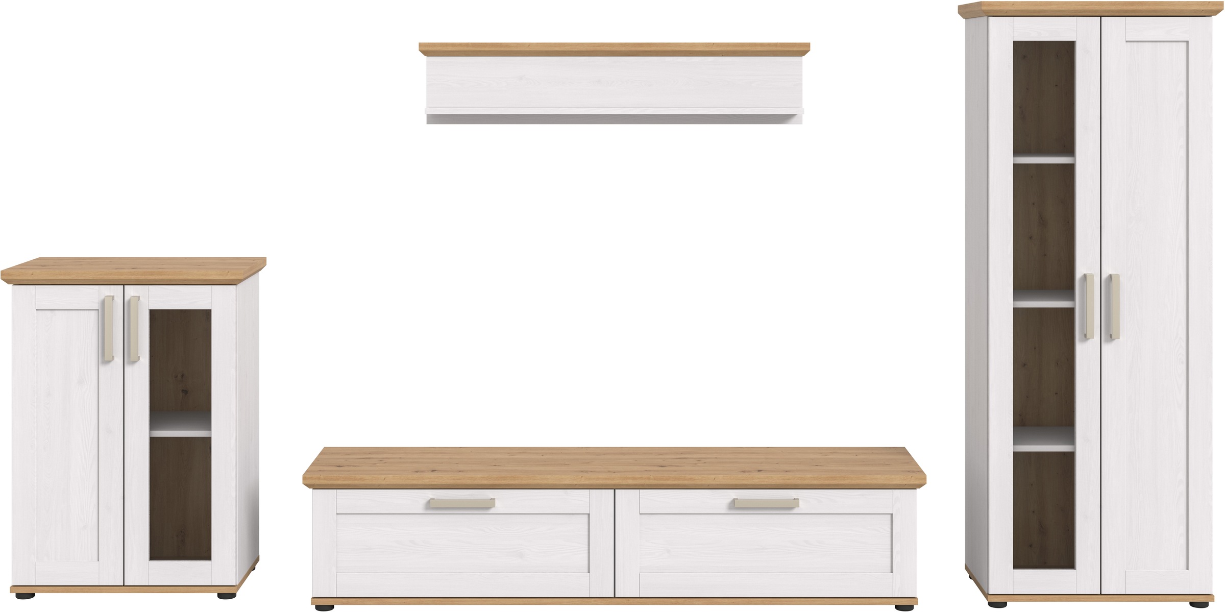 Home affaire Wohnwand »Cosenza«, (Set, 4 St.), Cosenza, Breite: 336 cm,2xVitrine,Lowboard, Wandboard