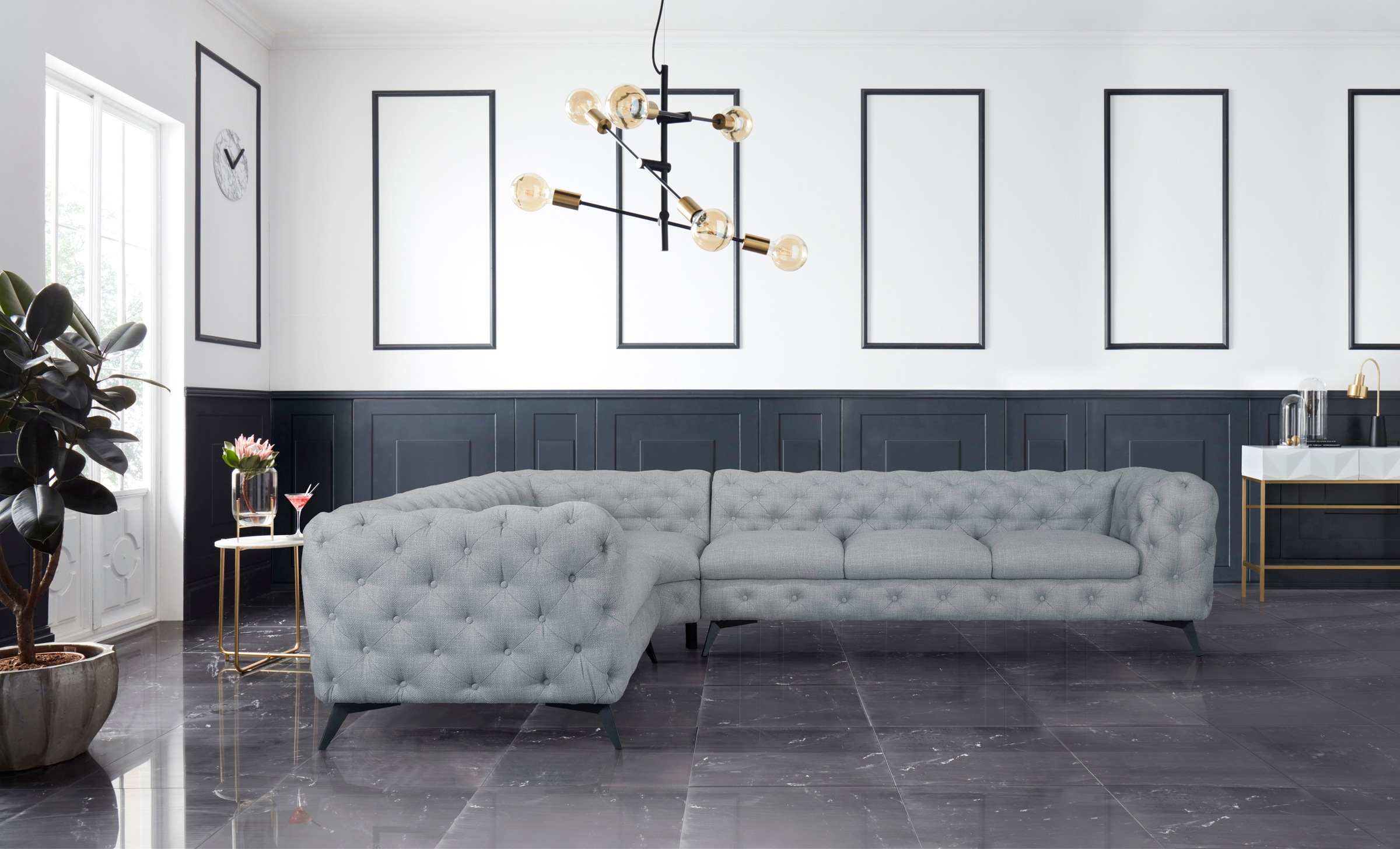 Leonique Chesterfield-Sofa "Ecksofa GLYNIS L-Form mit Wellenunterfederung, günstig online kaufen