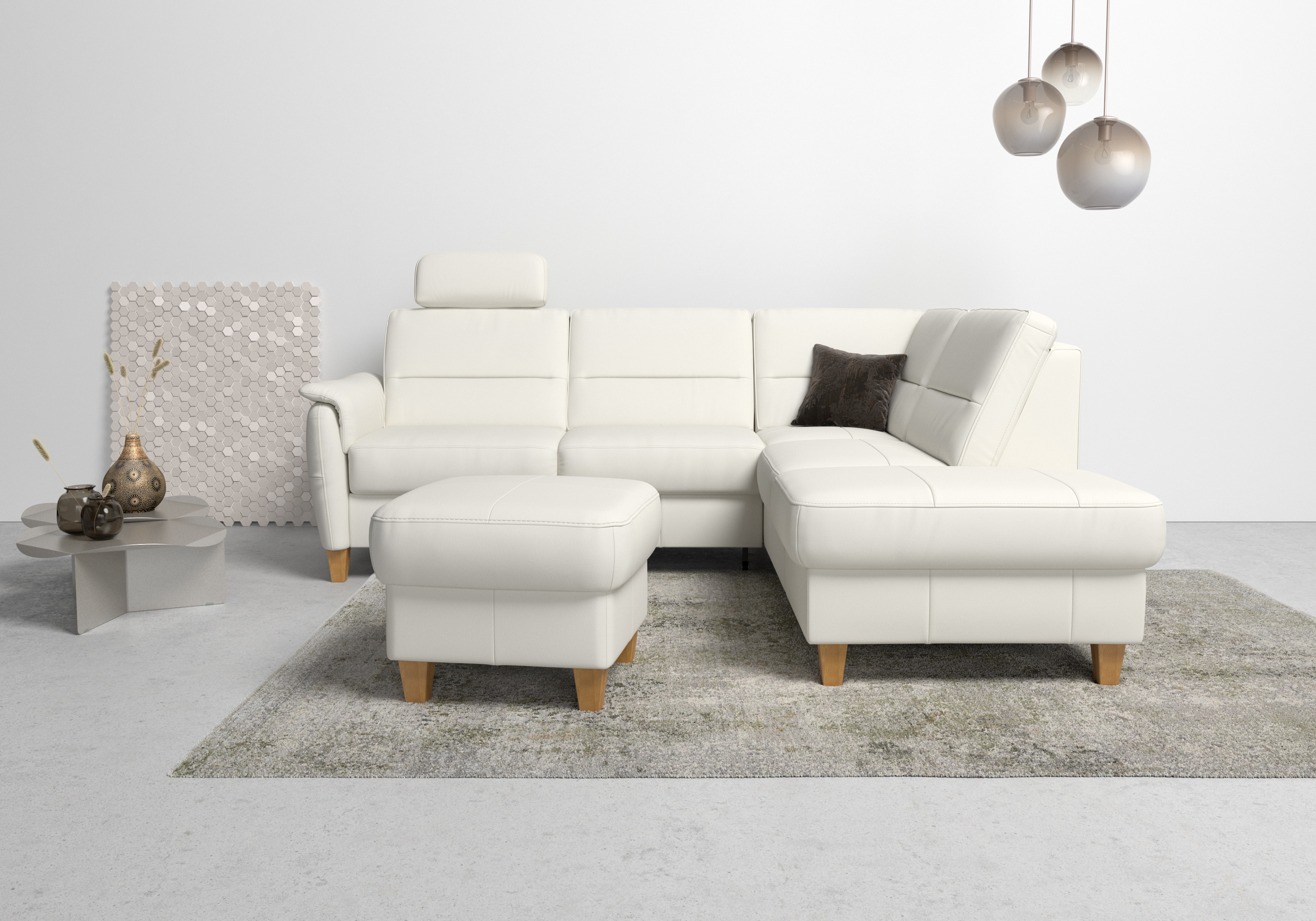 Home affaire Ecksofa "Palmera, L-Form, B: 236 cm, Bettfunktion & Bettkasten wählbar" Federkern-Polsterung, Sitzhöhe 48 cm, handgefertigt, stilvolles Design