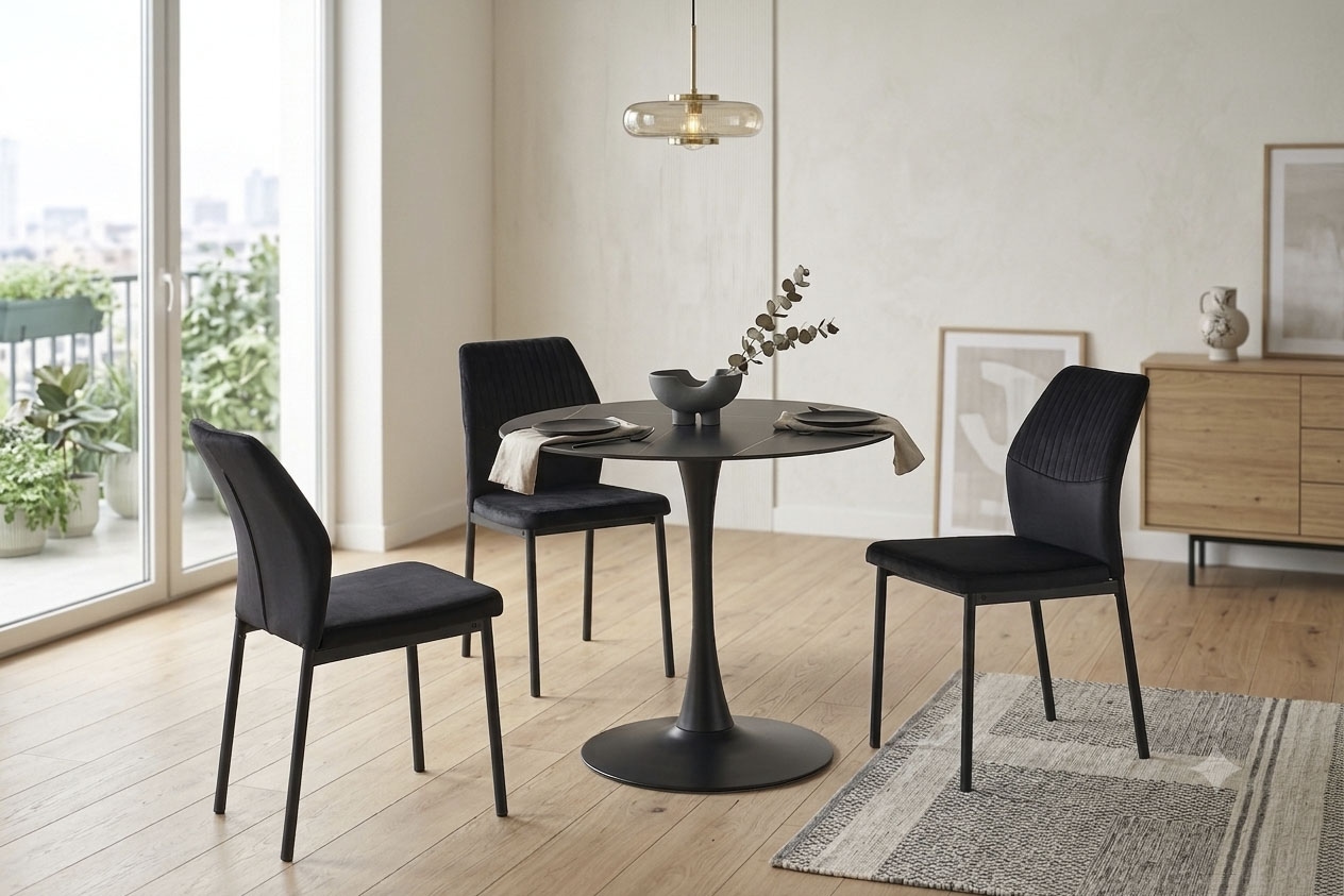 OTTO home Esstisch »Freya« 1 Stk. tlg. Runder Tisch 90cm in Sinterstein, Black Copper mit schwarzem Säulenfuß