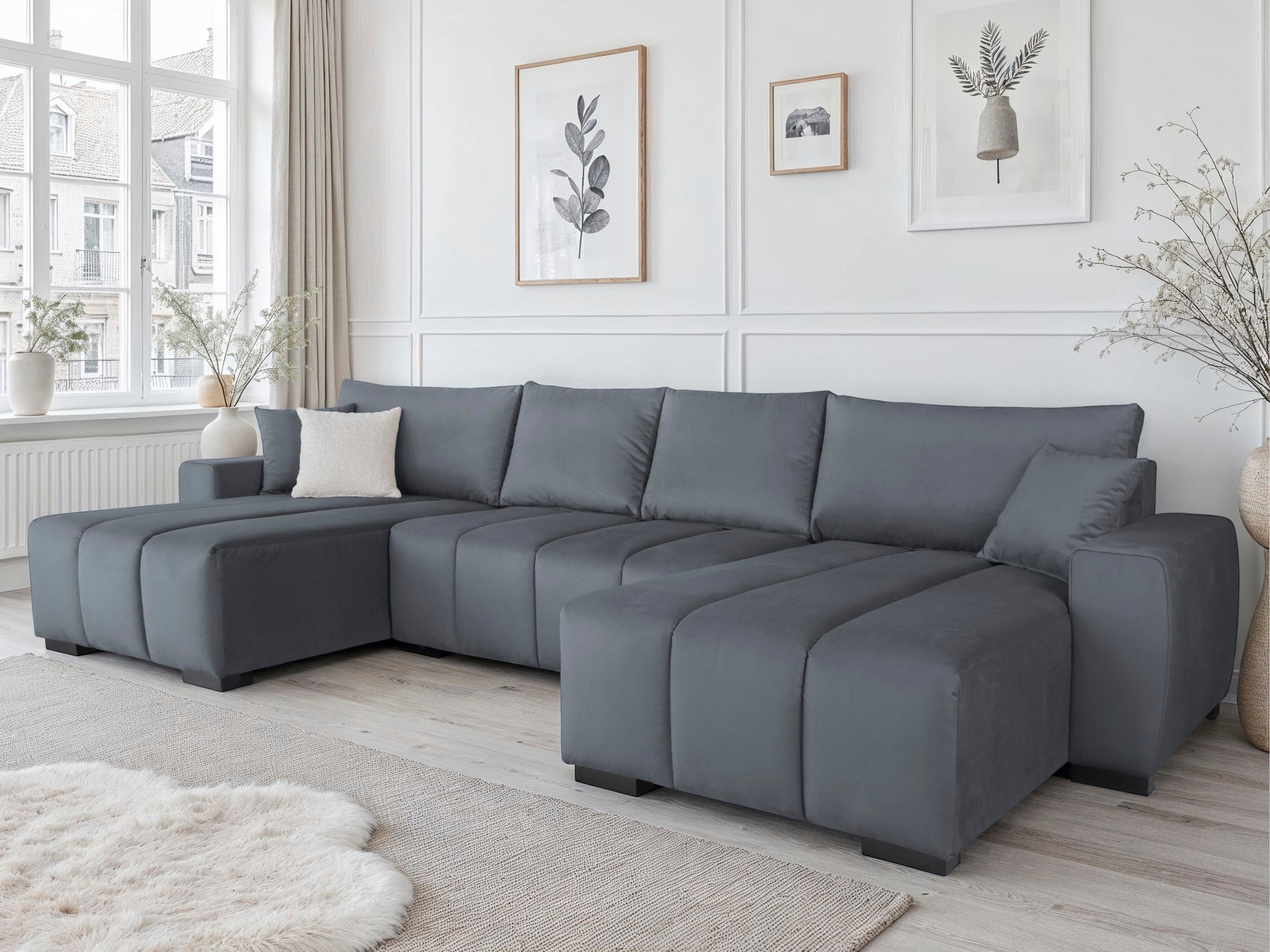 Home affaire Wohnlandschaft "Bello U-Form, B: 347 cm" Schlaffunktion, Bettkasten & 2 Zierkissen, Federkern
