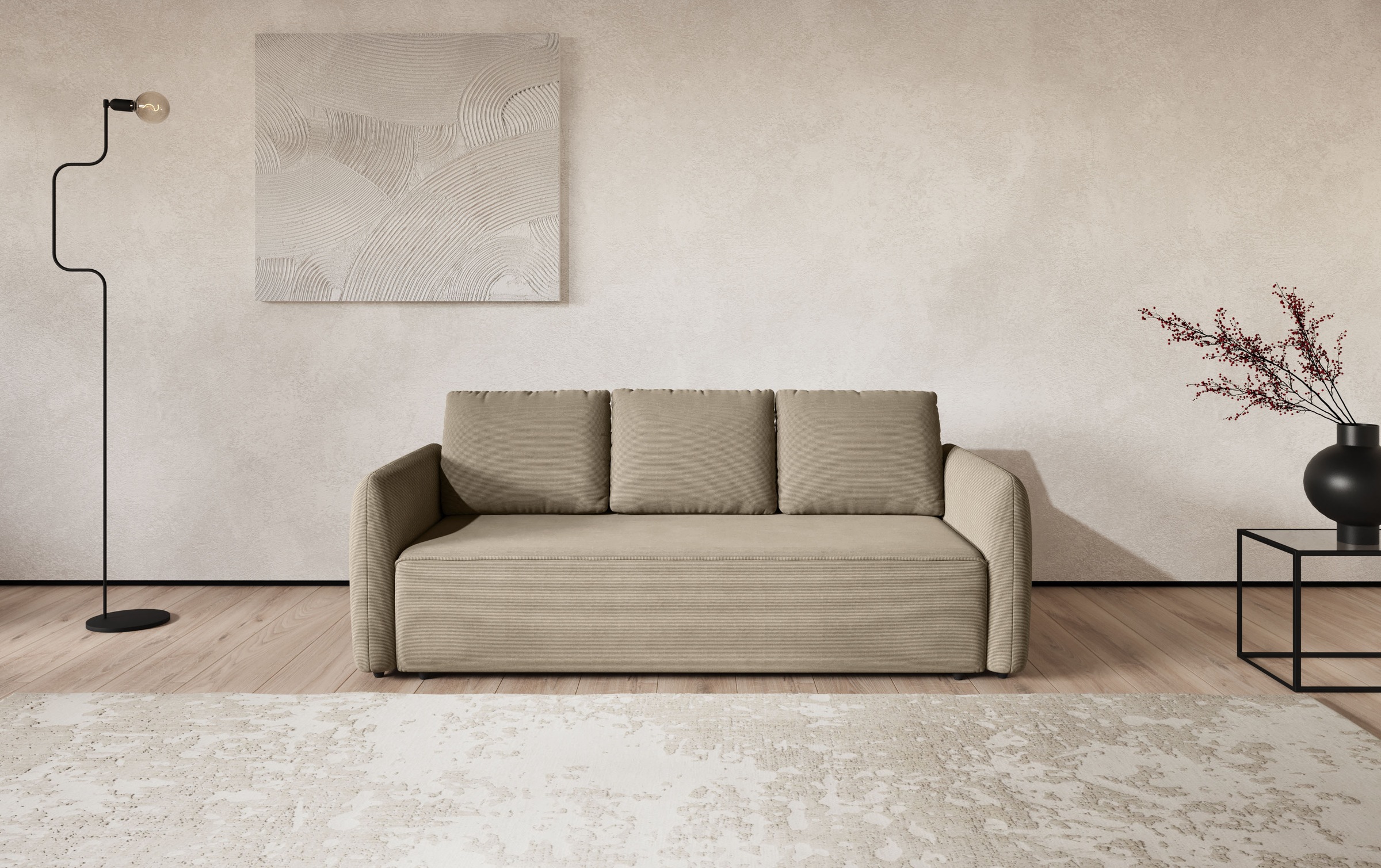 COTTA Big-Sofa "Megasofa, Flow, Breite 222 cm, opt. Schlaffunktion" bequeme Wellenunterfederung mit PU Schaum, Liegefl. 190x145cm