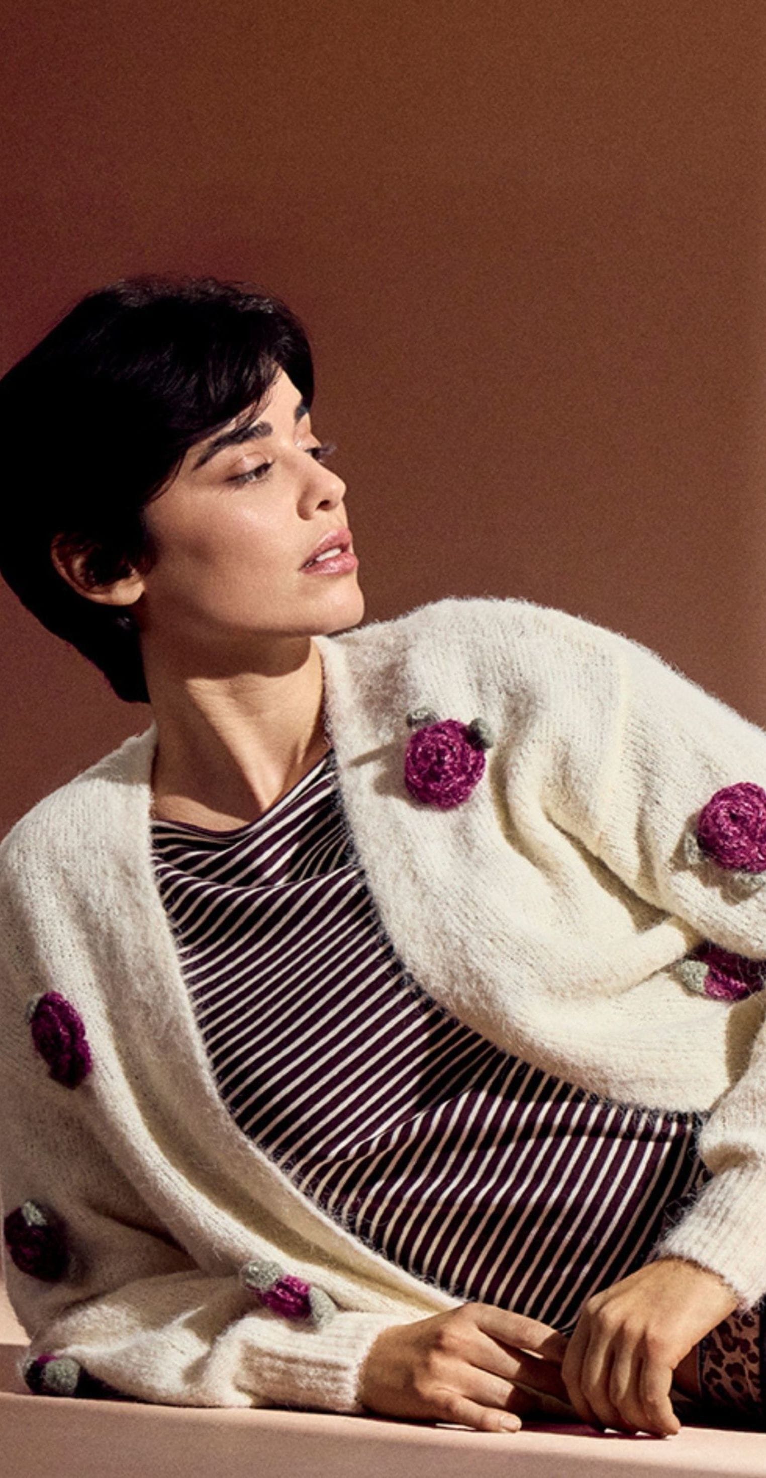 Zero Strickjacke »Damen mit bunten 3D Blumen« 1 Knopfleiste