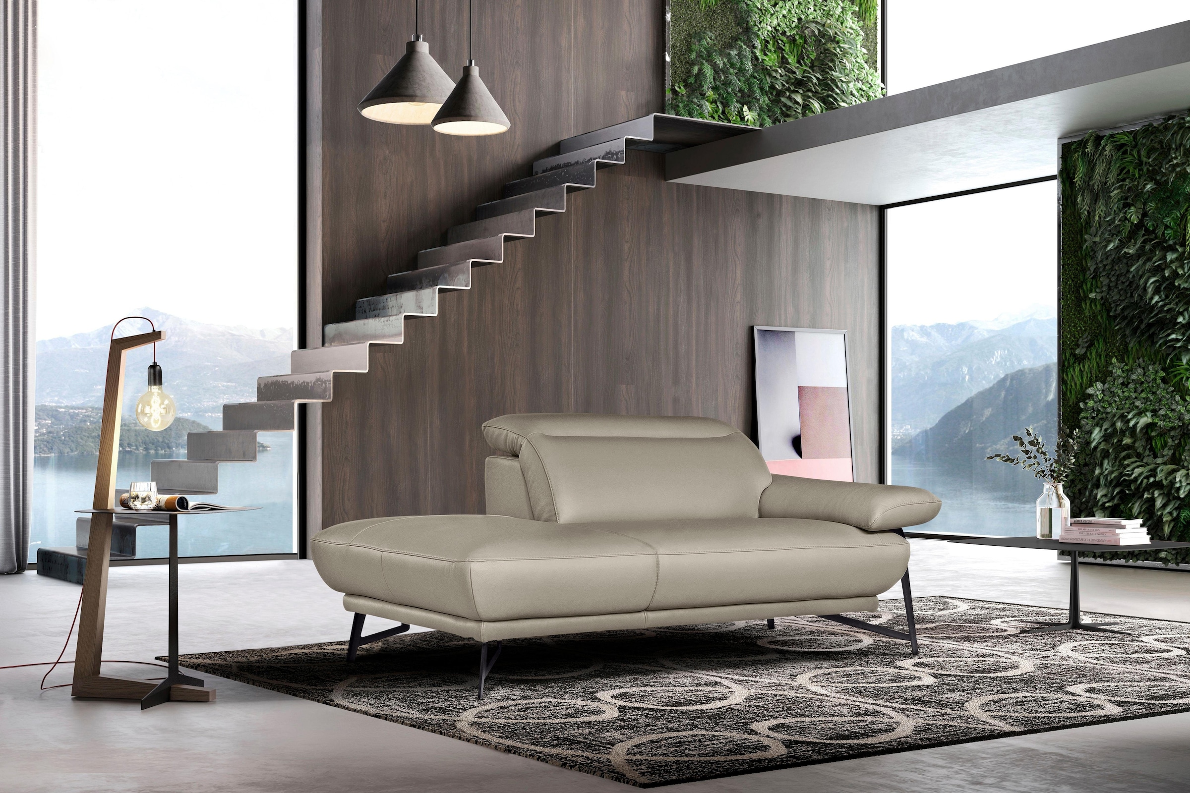 Egoitaliano Ottomane "Anais, erstklassiges Designsofa, Breite 179 cm, Fußfarbe schattengrau" Kopfteil verstellbar, Leder CAREZZA, grau