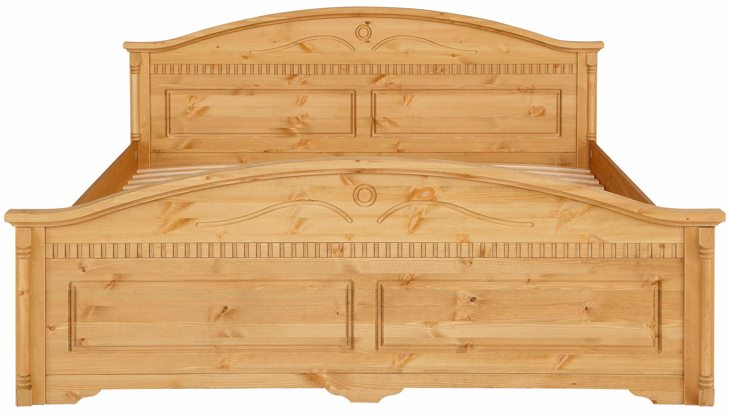 Home affaire Massivholzbett »Graz, hohe Belastbarkeit, klassischer Landhausstil, FSC® zertifiziert«, (Breite/Belastbarkeit 180cm/220 KG, 90cm/=120KG), mit dekorativen Fräsungen, inklusive Lattenrost