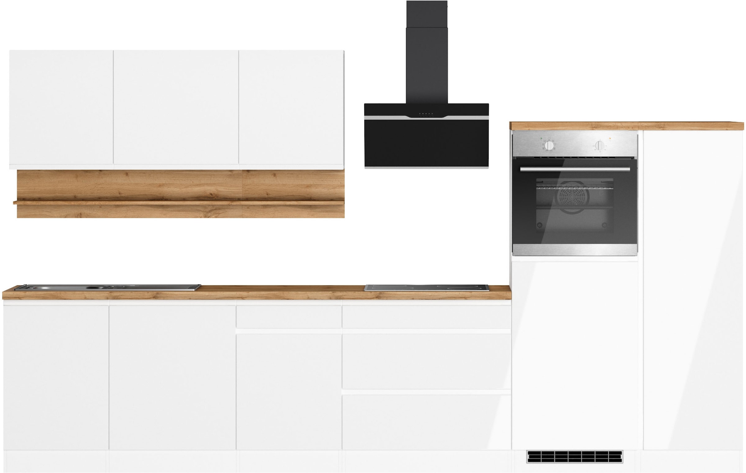 KOCHSTATION »KS-Virginia,neu in verbesserter Ausführung« Arbeitsplatte 38 mm stark, Stauraum, Softclose,  Breite 350 cm, Soft-Close, ohne E-Geräte