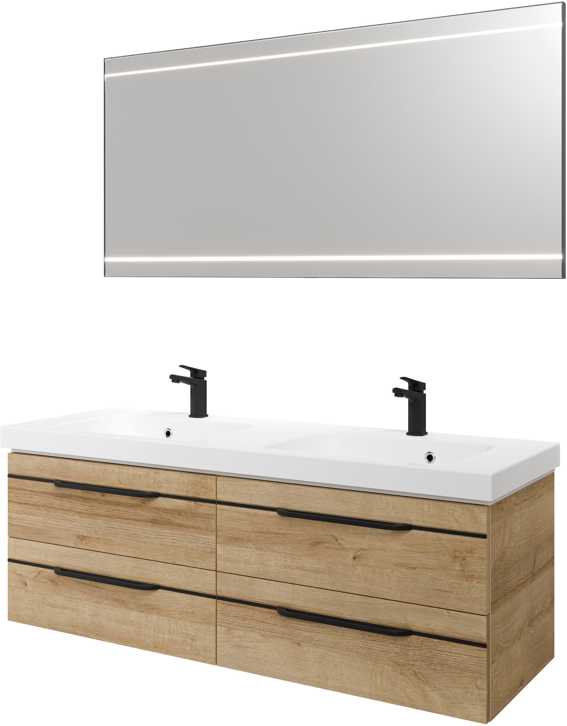 Saphir 1100000002199 "Balto 2-teilig Mineralmarmor-Doppelwaschtisch mit LED-Spiegel" 2 Stk. tlg.
