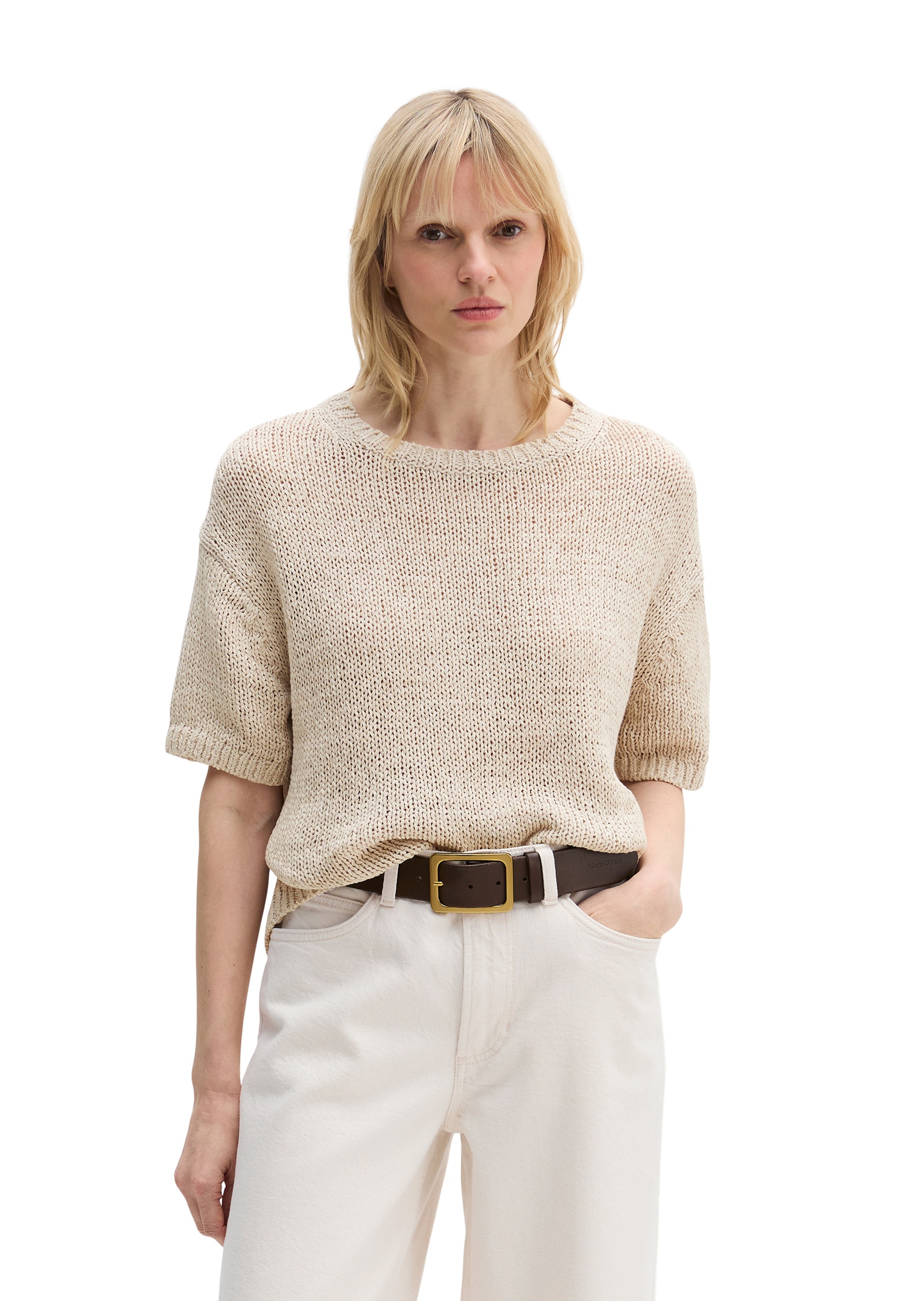 Marc O'Polo Damen Strickpullover aus Bändchengarn Kurzarm Grau Silk XXS