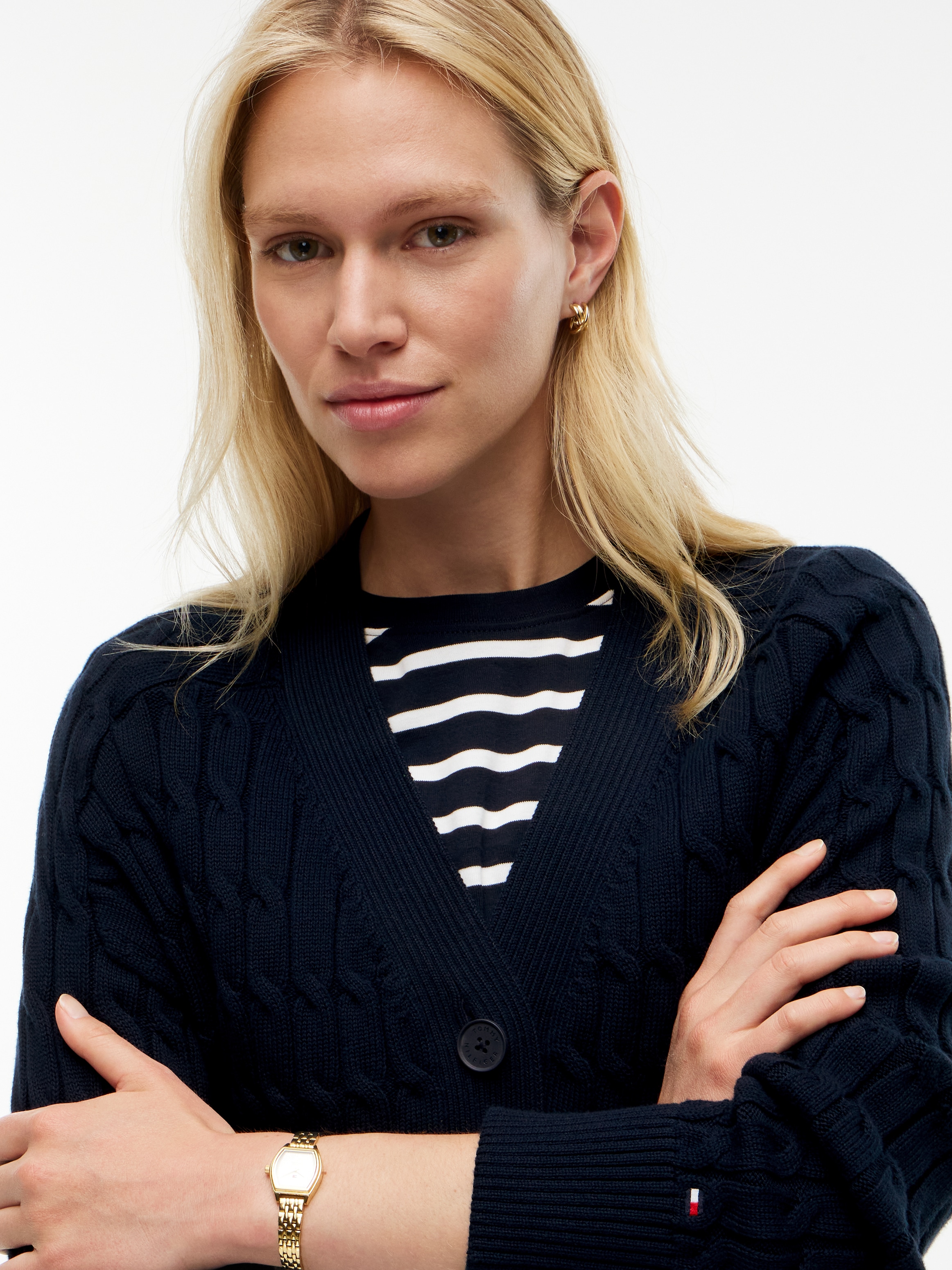 Tommy Hilfiger Strickjacke »MID GG CABLE V-NK LS CARDI« Baumwolle, mit Zopfstrickmuster