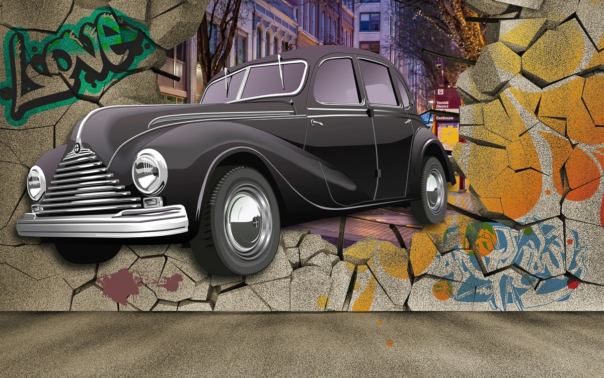 Papermoon Fototapete "Auto durch Mauer"