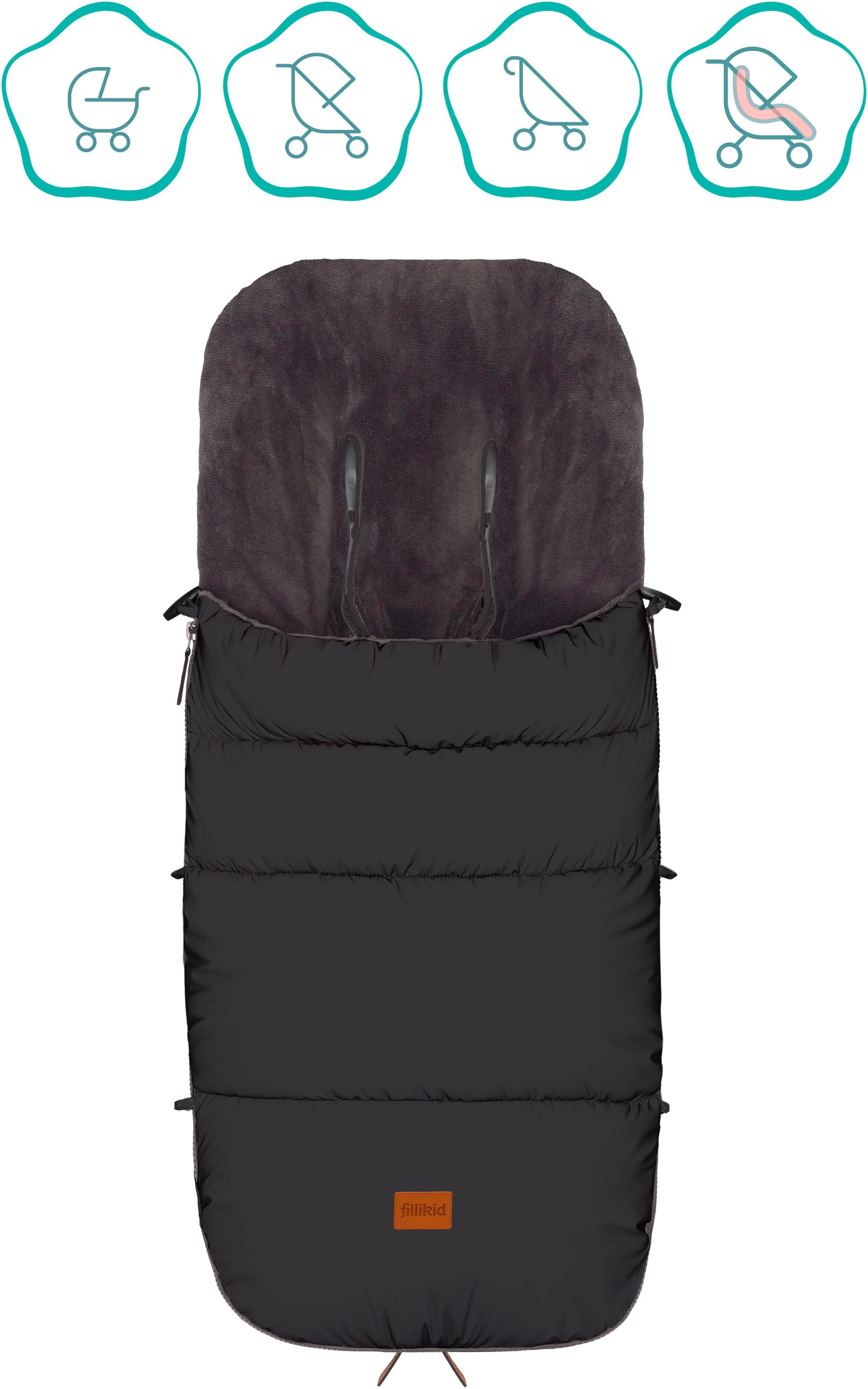 Thumbnail - Fillikid Fußsack "Kinley Reflect Winterfußsack, schwarz" aus stark reflektierendem Außenmaterial