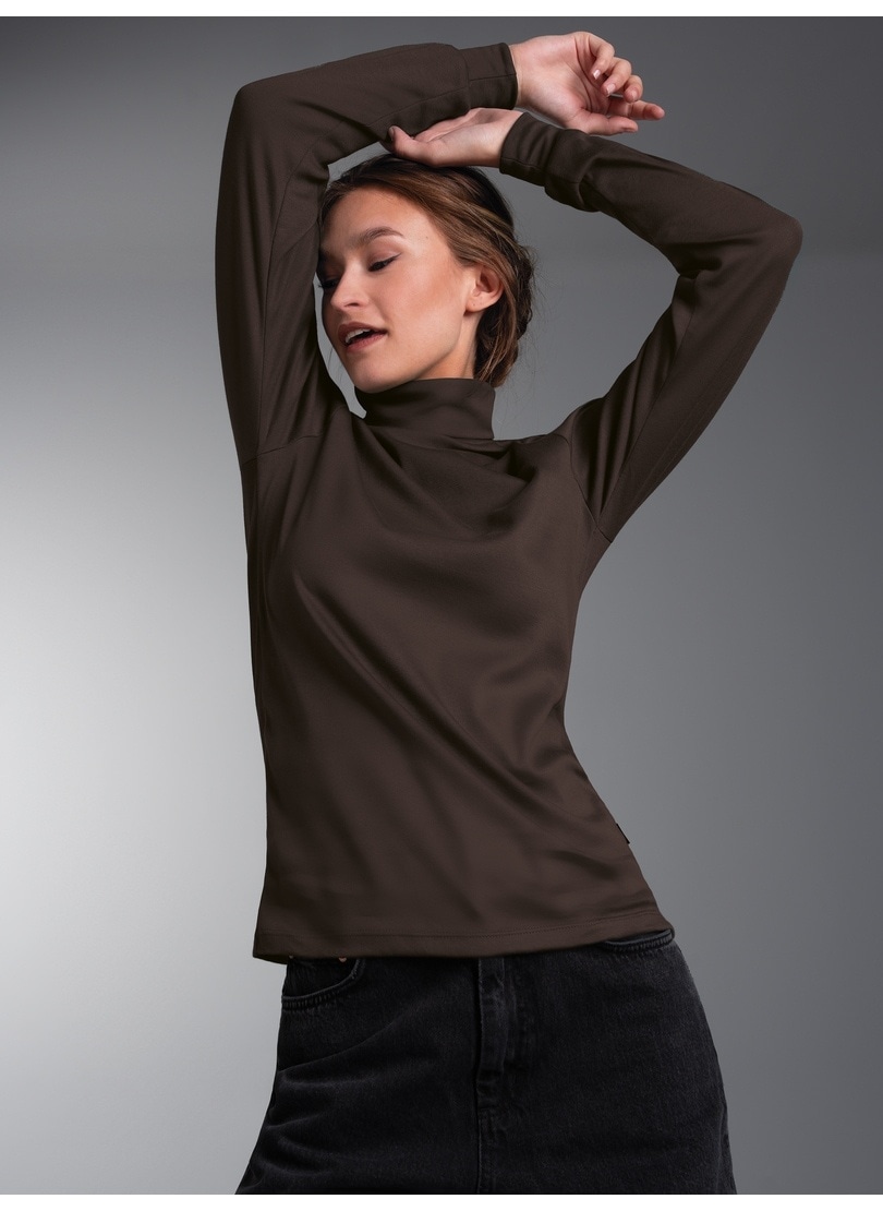 TRIGEMA Damen Rollkragenshirt "TRIGEMA Langarm Ski- und Sport-Rollkragenpullover", braun, Basic, Gr. M, Feinripp, 100% Baumwolle (Bio-Baumwolle kbA),