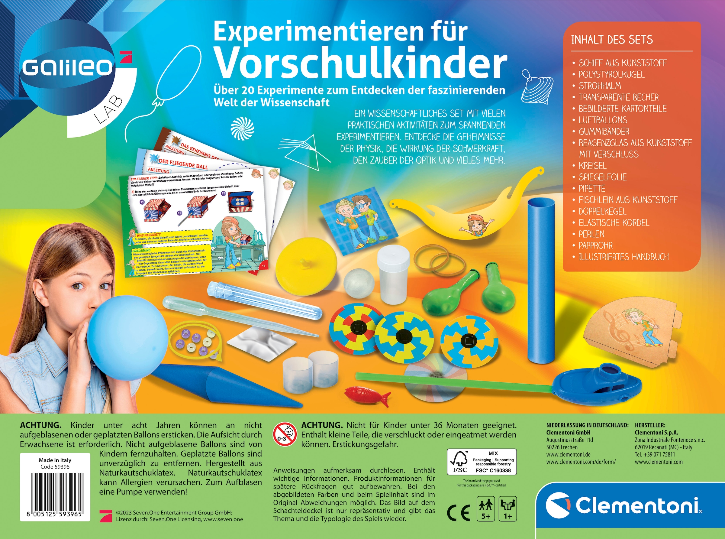 Clementoni® Experimentierkasten »Galileo Lab, Experimentieren für Vorschulkinder«, Made in Europe; FSC® - schützt Wald - weltweit