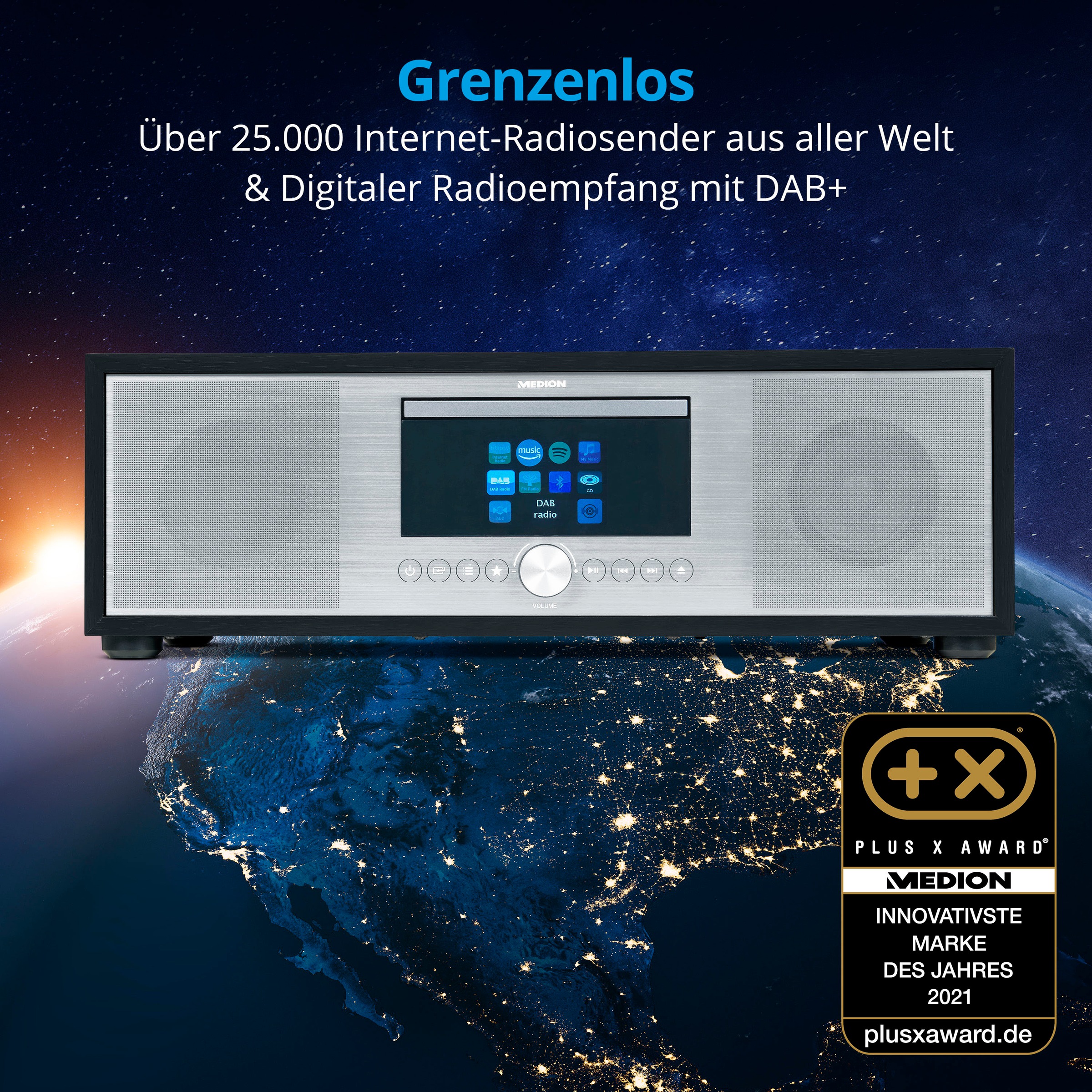 Medion® Internet-Radio »All-In-One Audio System LIFE® P-Serie«, (Bluetooth-LAN (Ethernet)-WLAN Internetradio-Digitalradio (DAB+)-UKW mit RDS-FM-Tuner 80 W)