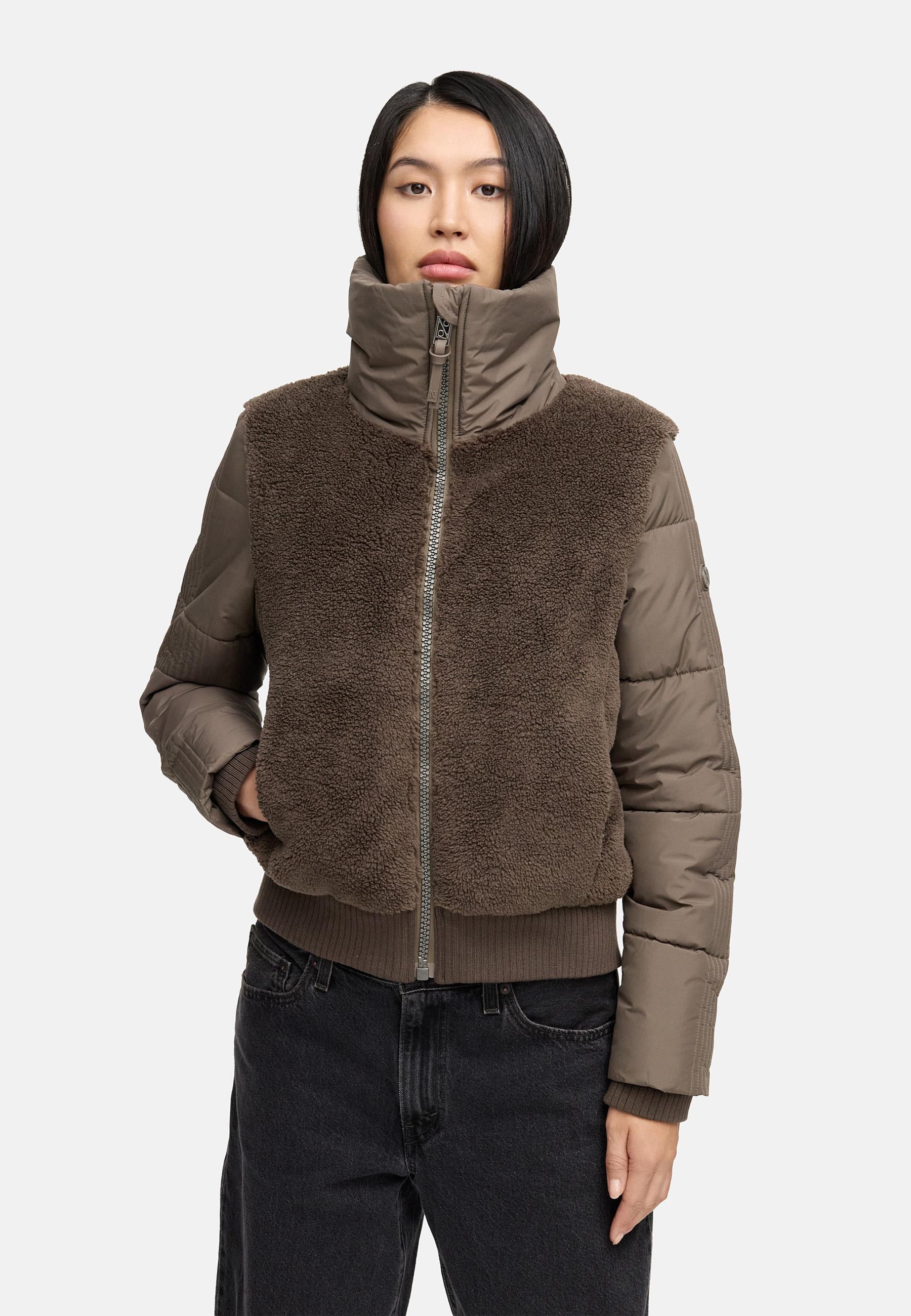 Navahoo Plüschjacke »Teddyzone 14«, ohne Kapuze, Teddy-Fleece Jacke mit hohem Kragen