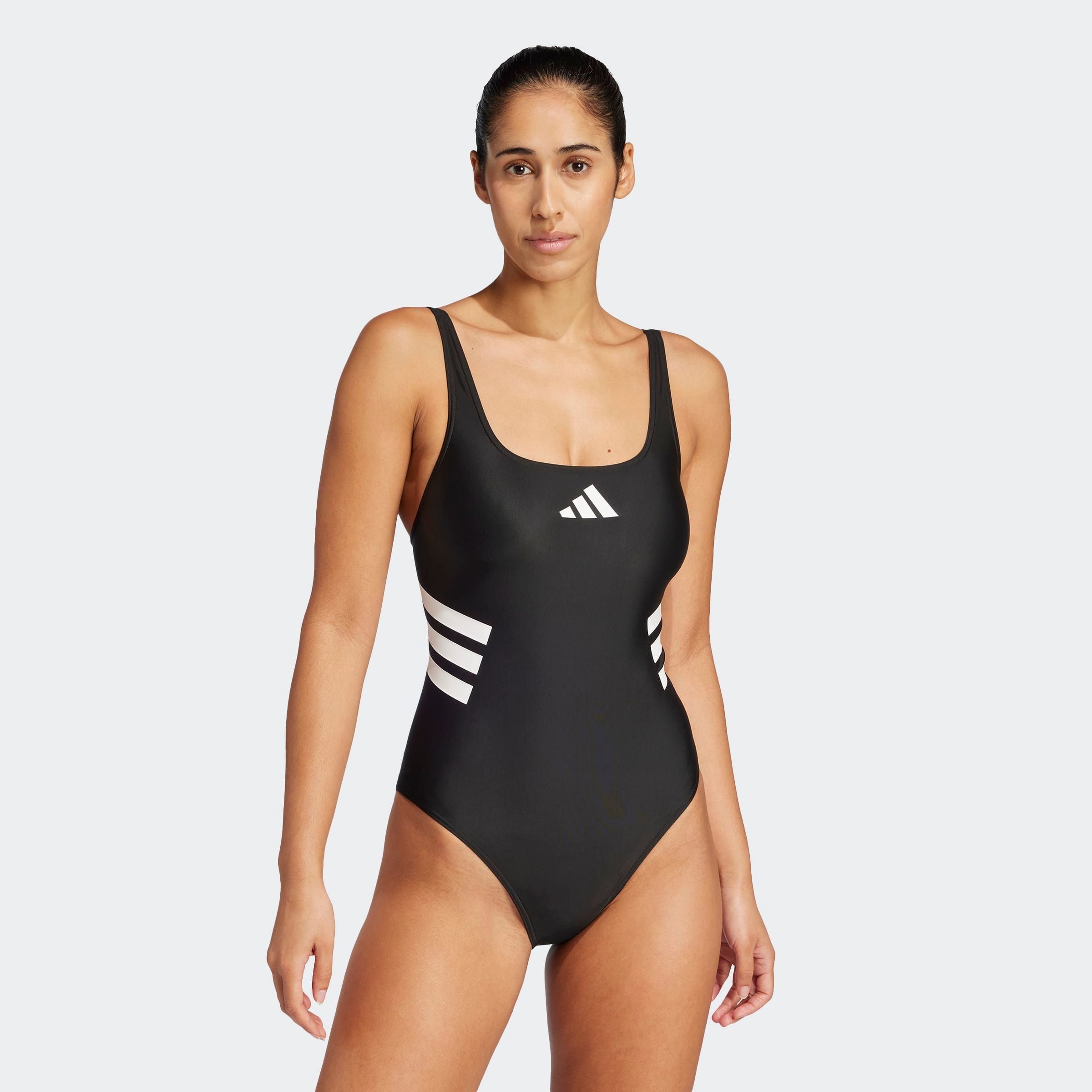 Badeanzug ADIDAS PERFORMANCE "3-STREIFEN U-BACK", Damen, Gr. 46, N-Gr, schwarz-weiß (schwarz, weiß), Obermaterial: 78% Polyamid, 22% Elasthan, Badeanzüge Badeanzug