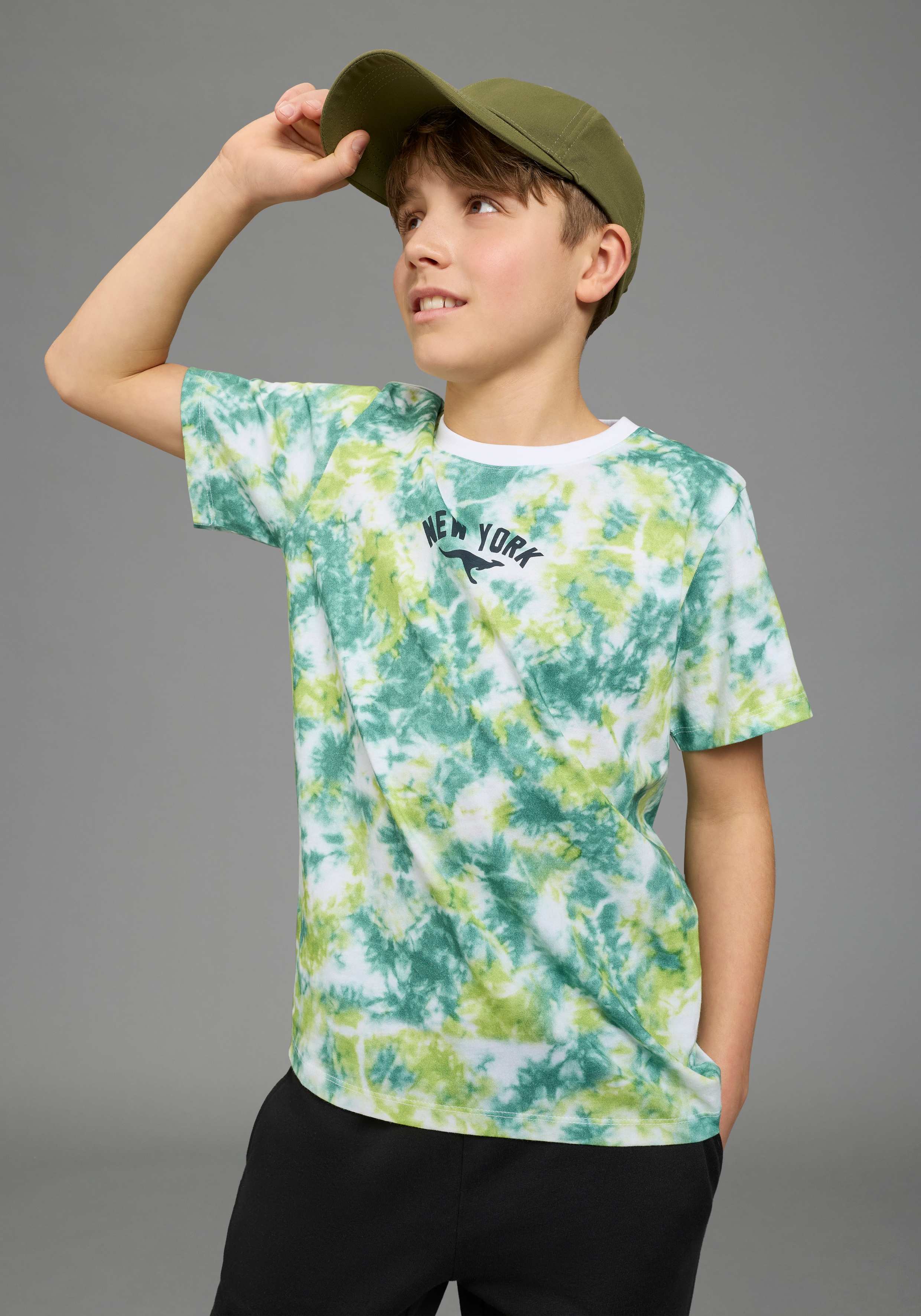 KangaROOS T-Shirt "Kangaroos T-Shirt Batik-Optik" Basic Passform, Kurzarm, mit Batikmuster und Allover-Druck