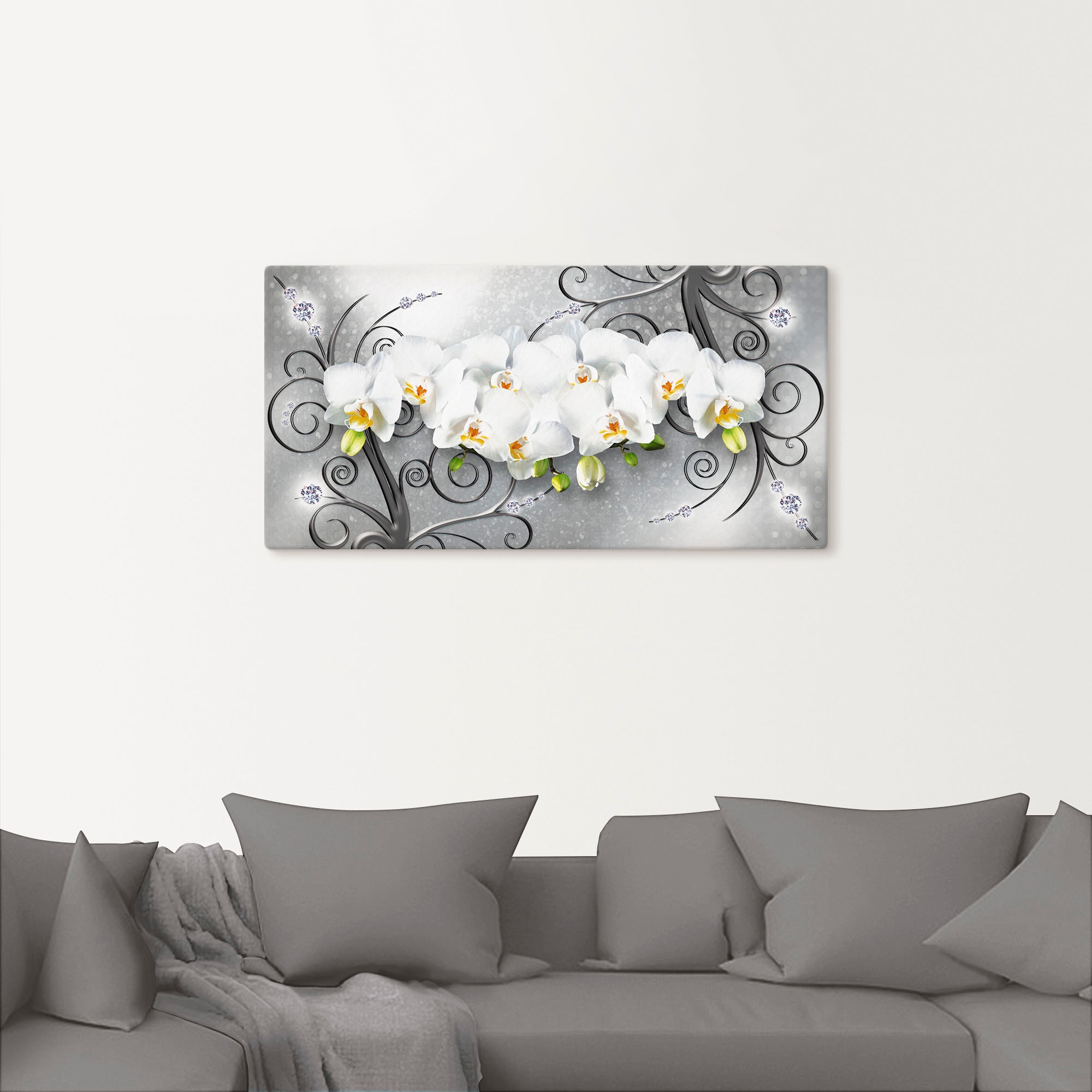Artland Wandbild »weiße Orchideen auf Ornamenten«, Blumenbilder, (1 St.),  als Alubild, Leinwandbild, Wandaufkleber oder Poster in versch. Größen  bestellen | BAUR