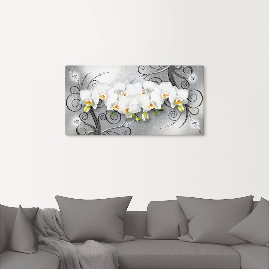 Artland Wandbild »weiße Orchideen auf Ornamenten«, Blumenbilder, (1 St.)