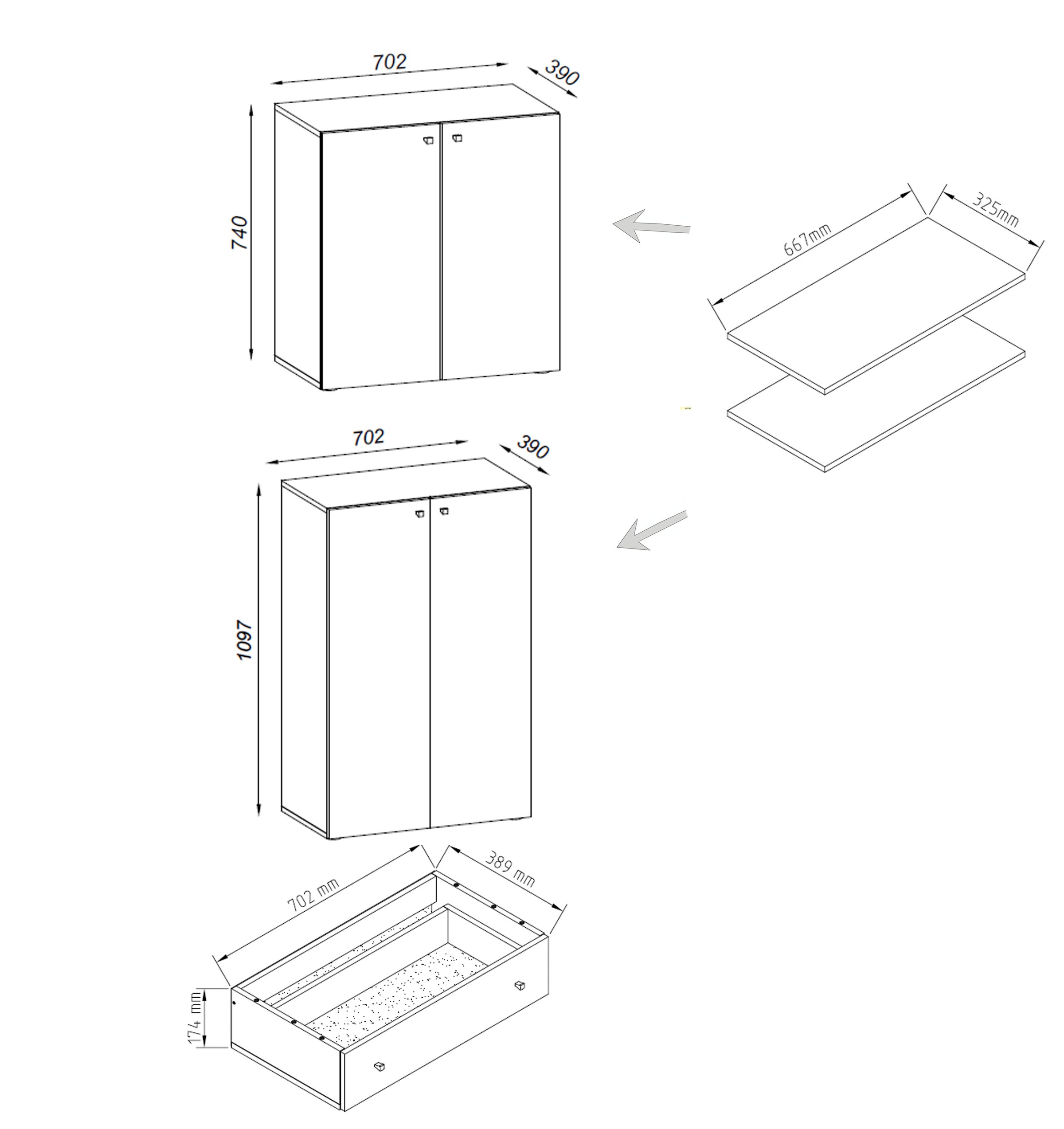 VCM Schuhschrank »VCM Holz-Schuhschrank | Maße: H. 200 x B. 70 x T. 39 cm| Allzweckschrank | 5 Fächer | 4 Drehtüren | extra Schublade¿ Lona«, (1 St.)