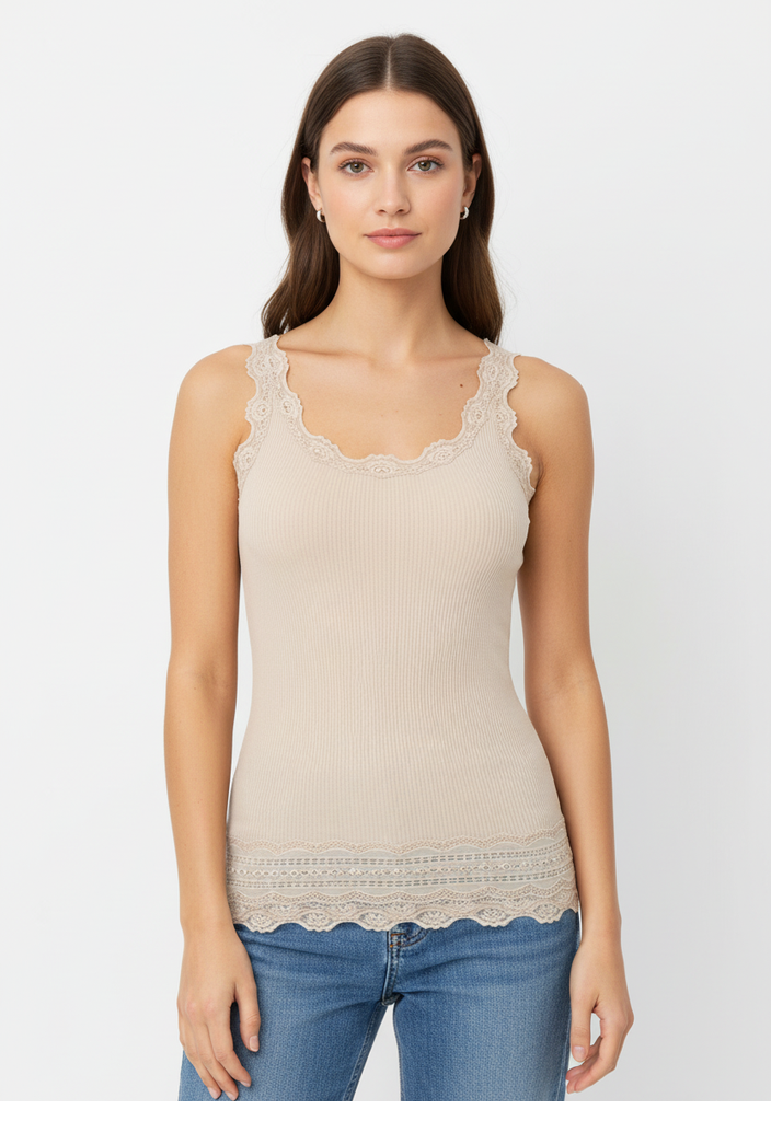 rosemunde Tanktop "Benita Silk Top Camisole" Vintage-Spitze am Ausschnitt, günstig online kaufen