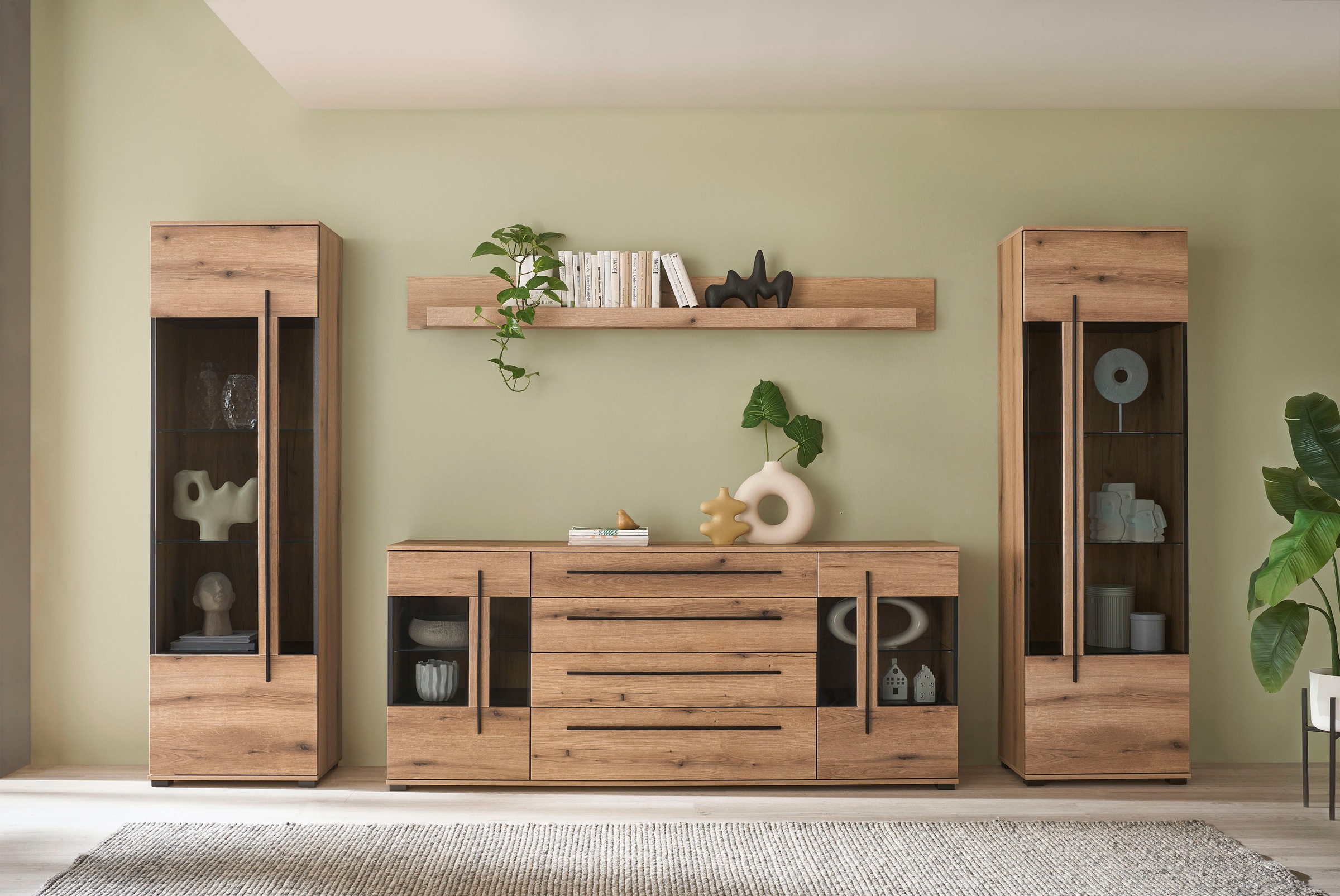 Home affaire Wohnwand "Cantara, moderne Anbauwand, Wohnzimmer-Set, in Eiche günstig online kaufen