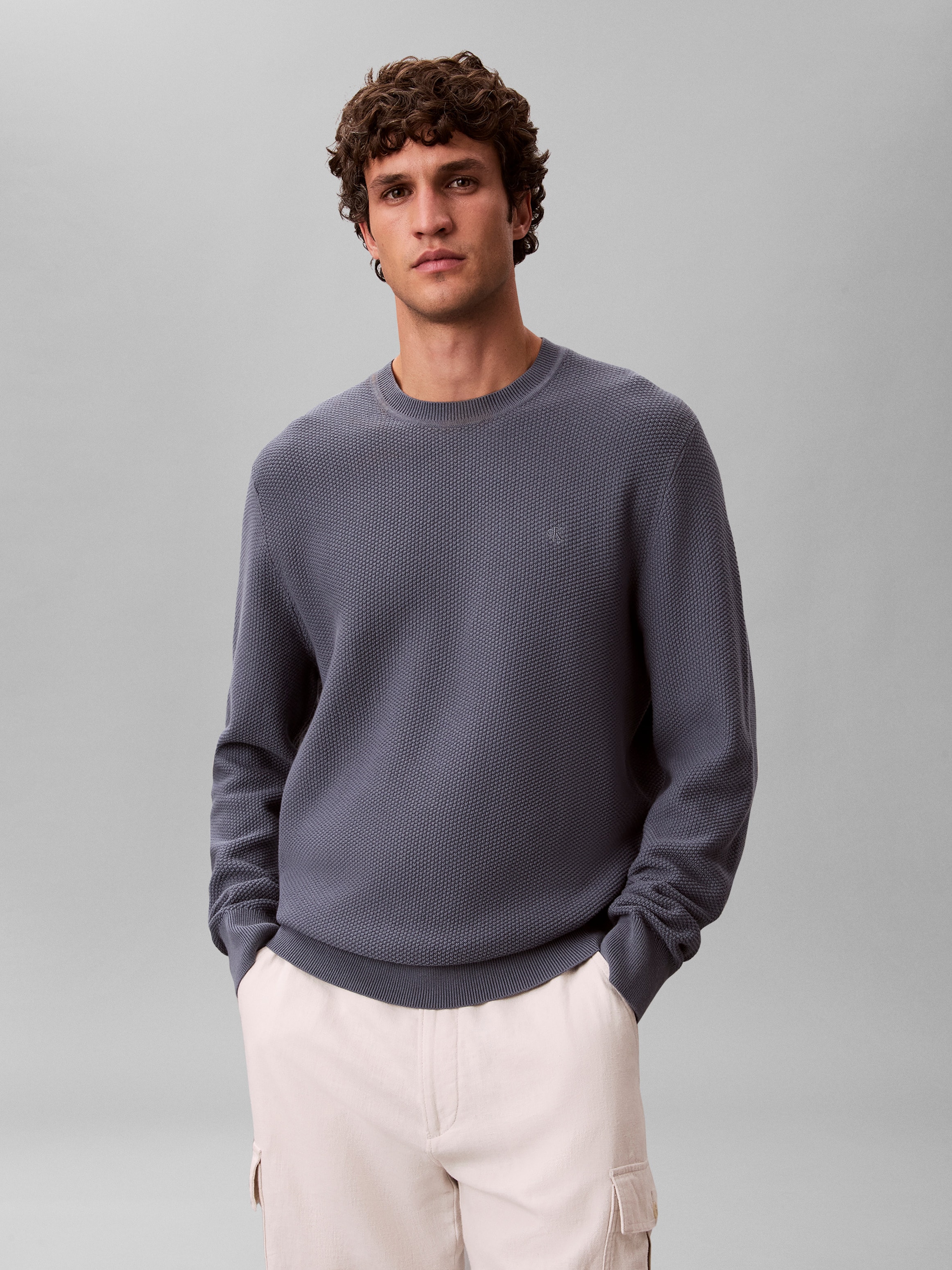 Calvin Klein Rundhalspullover "LS TEXTURED COTTON CREWNK SWEATE" Regular fit mit Rundhalsausschnitt