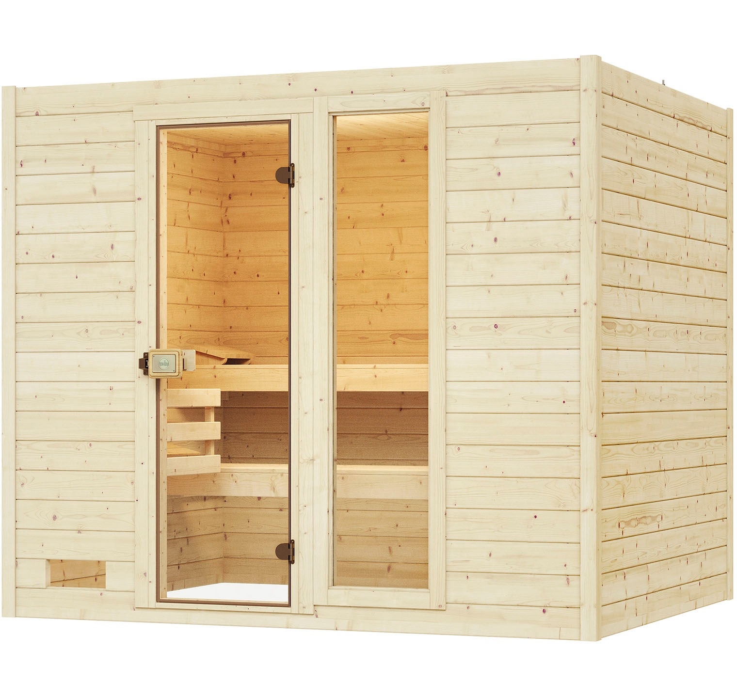 weka Sauna »Massivholzsauna VALIDA 4«, Blockbohlen, Fensterelement, moderne Ganzglastür