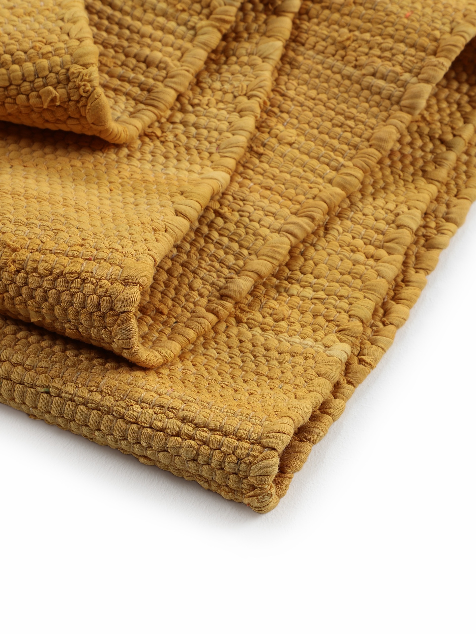 Teppich CARPETFINE "Kelim Chindi uni, auch als Läufer", gelb, B:70cm H:5mm L:140cm, Baumwolle, Teppiche, Teppich, Wendeteppich, reine Baumwolle, handgewebt, Uni-Farben, mit Fransen 3